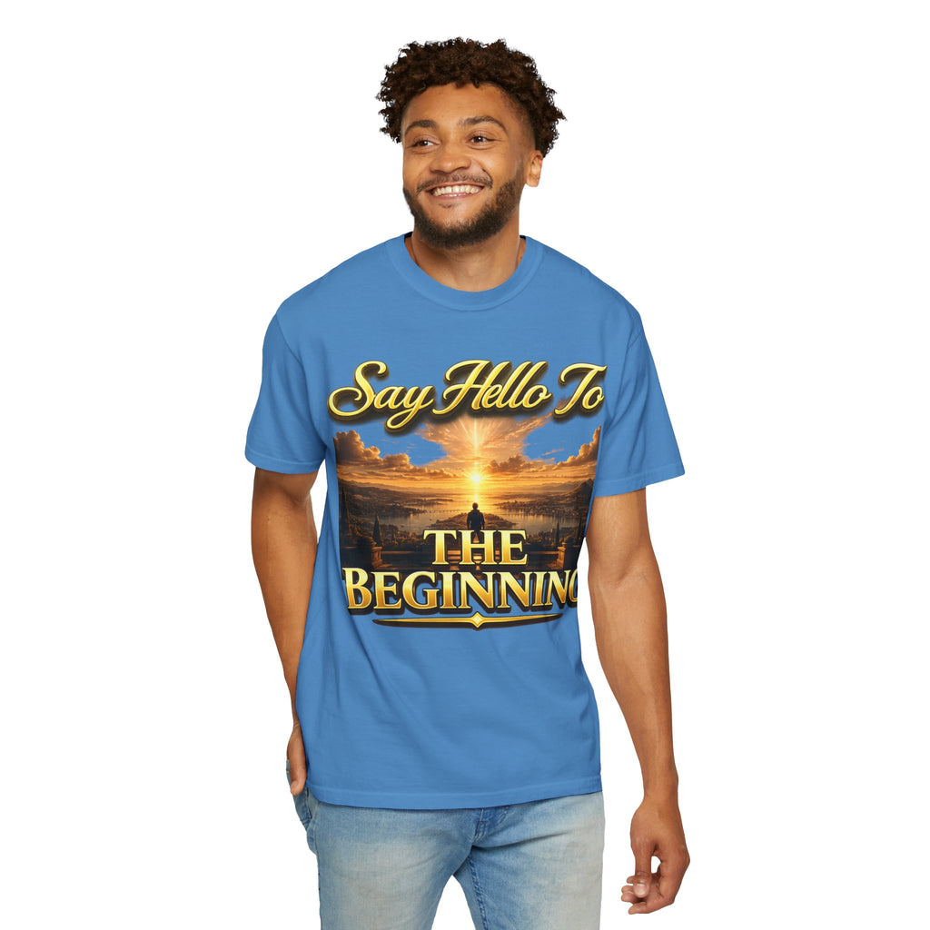 Inspirational 'Say Hello to The Beginning' Sunrise T-Shirt Printify