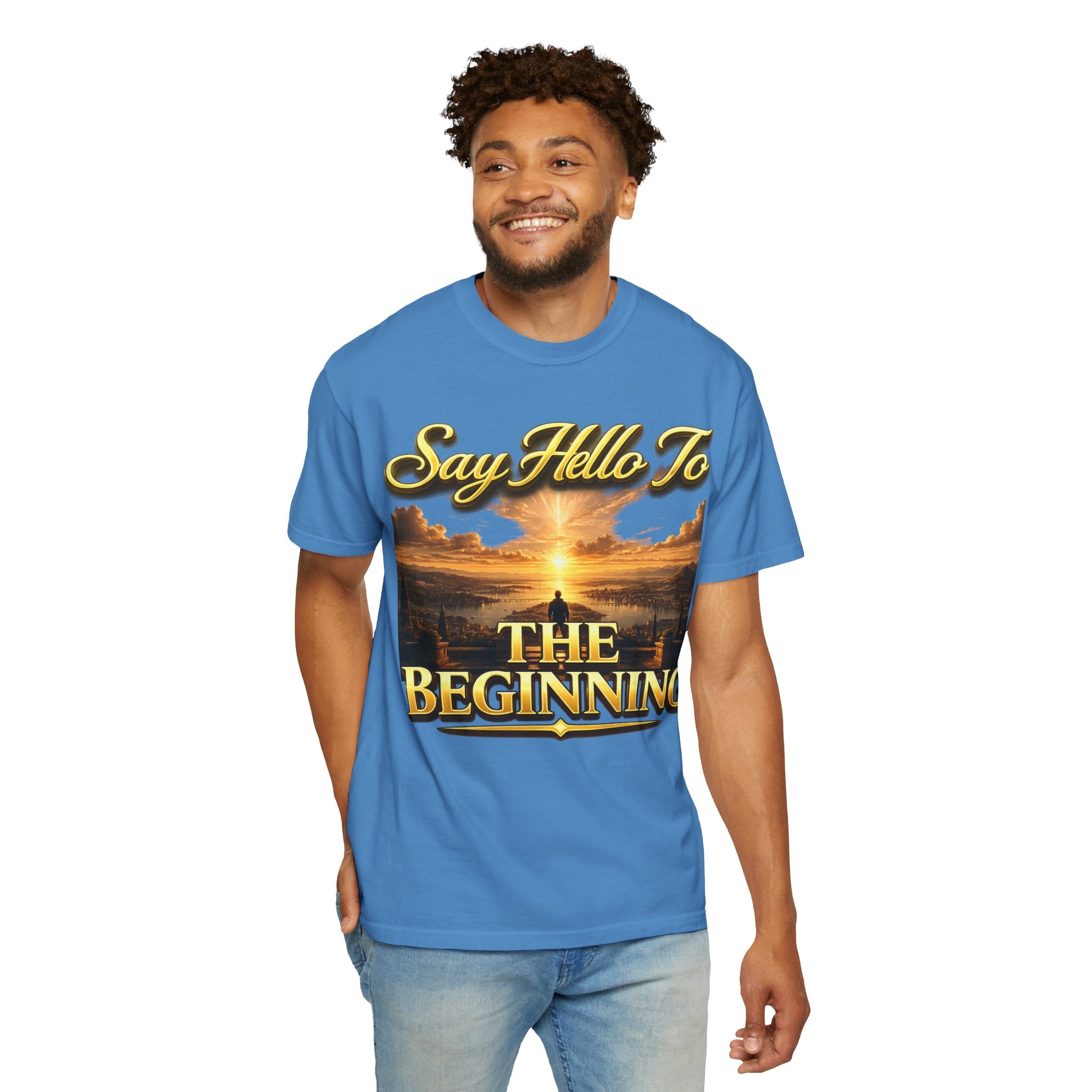 Inspirational 'Say Hello to The Beginning' Sunrise T-Shirt Printify