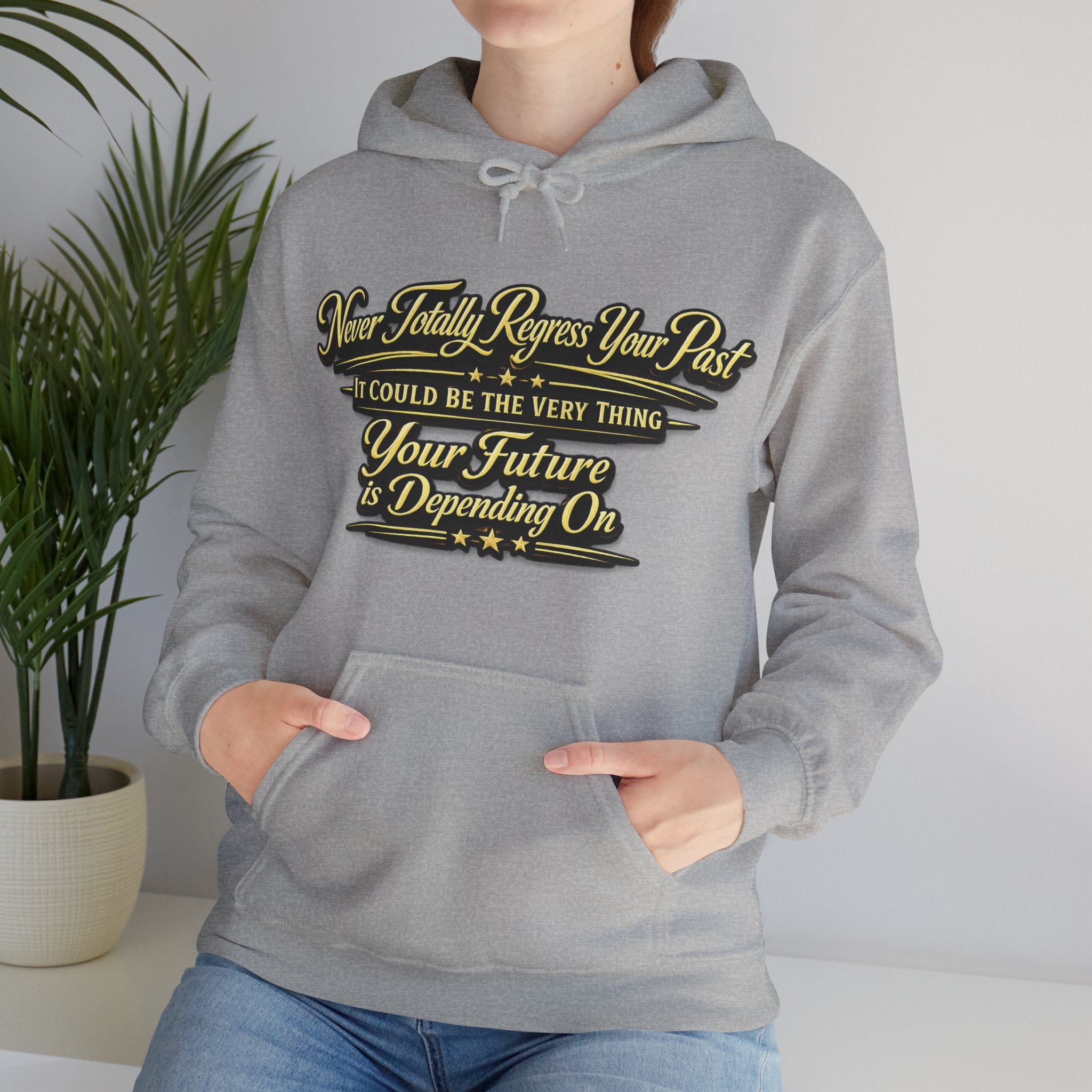 Inspirational Hoodie – “Never Letting Regret Your Past” Motivational City Night Sweatshirt Printify