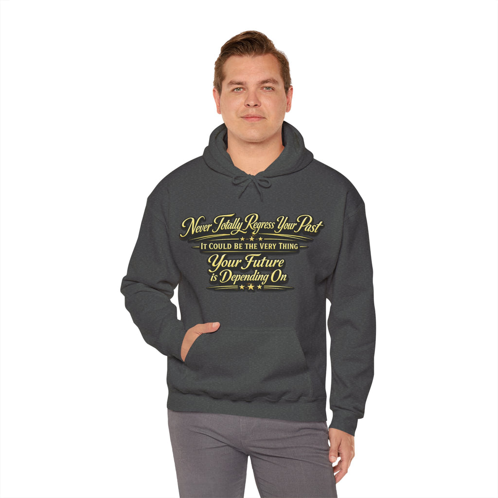 Inspirational Hoodie – “Never Letting Regret Your Past” Motivational City Night Sweatshirt Printify