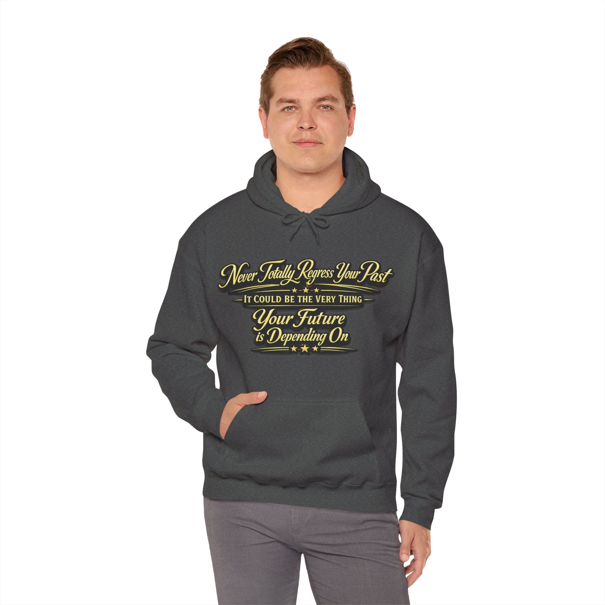 Inspirational Hoodie – “Never Letting Regret Your Past” Motivational City Night Sweatshirt Printify