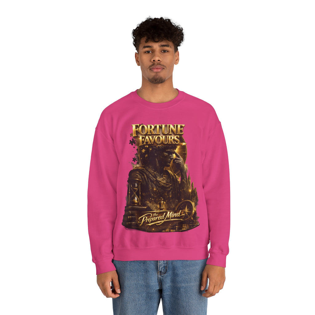 Crewneck Sweatshirt — "Fortune Favors the Prepared Mind" Motivational Design Printify