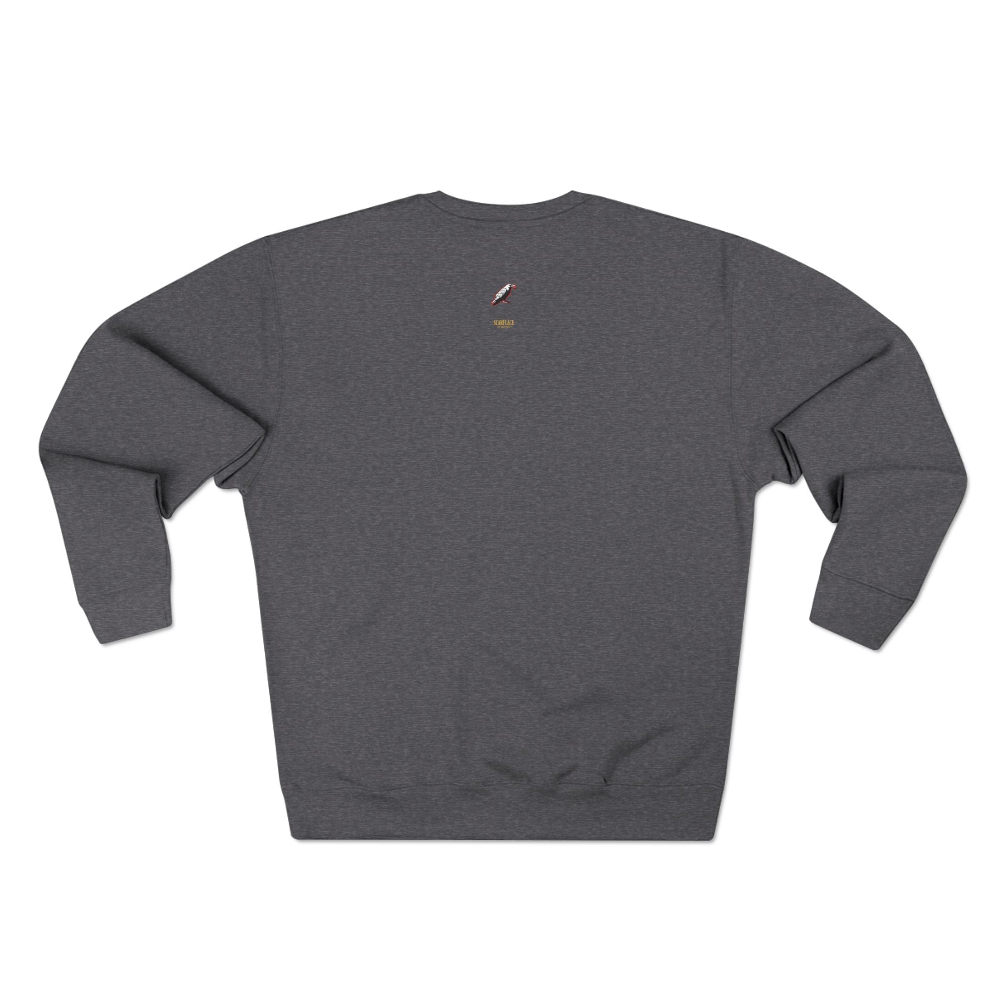 Crewneck Sweatshirt — "Say Hello to My Next Level" Golden Sci‑Fi City Graphic Printify