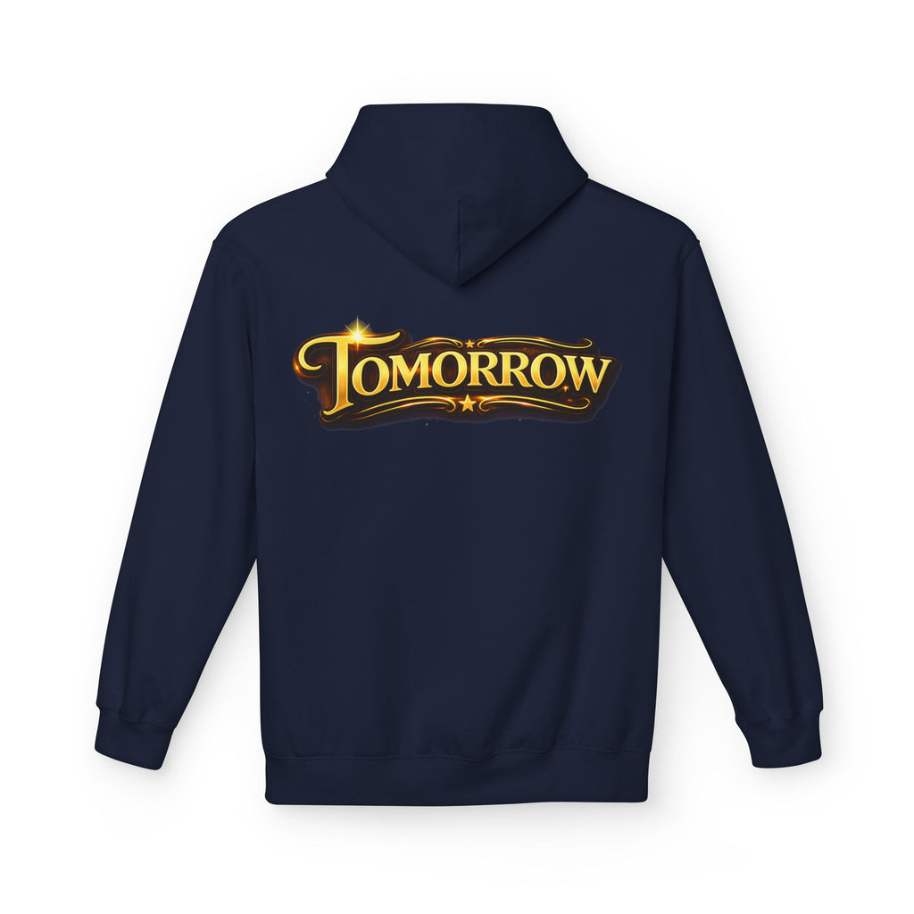 Tomorrow Hoodie — "What's Always Coming But Never Arrives?" Vintage Quote Hoodie Printify