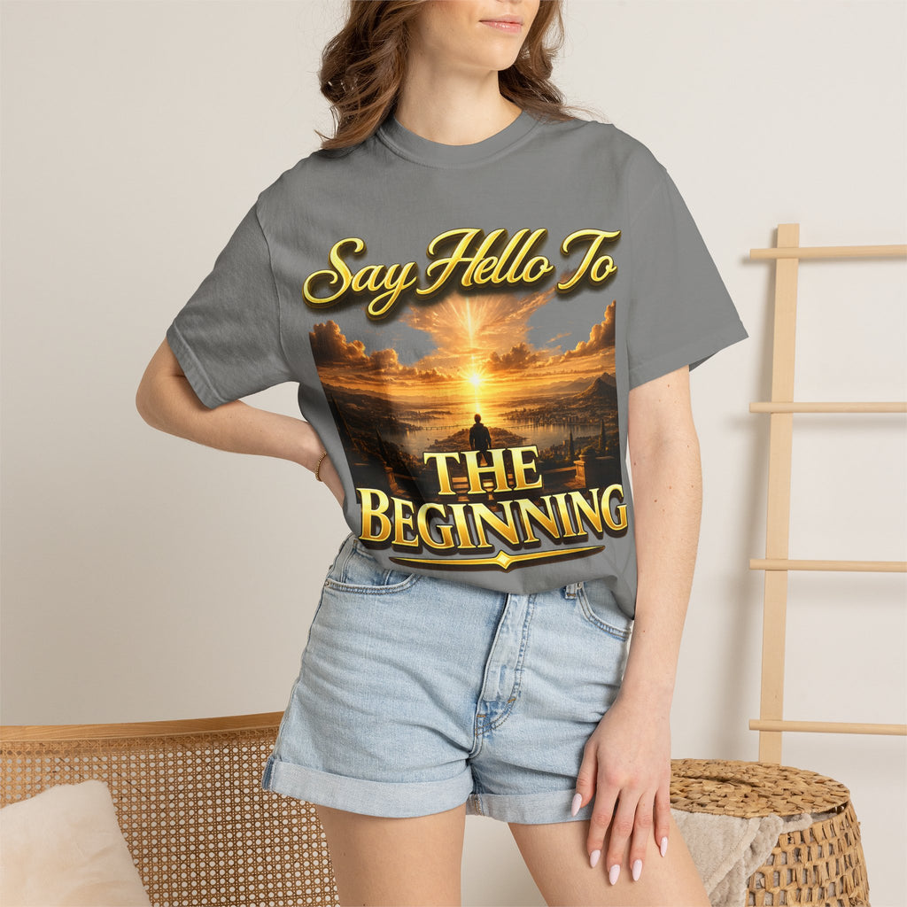 Inspirational 'Say Hello to The Beginning' Sunrise T-Shirt Printify