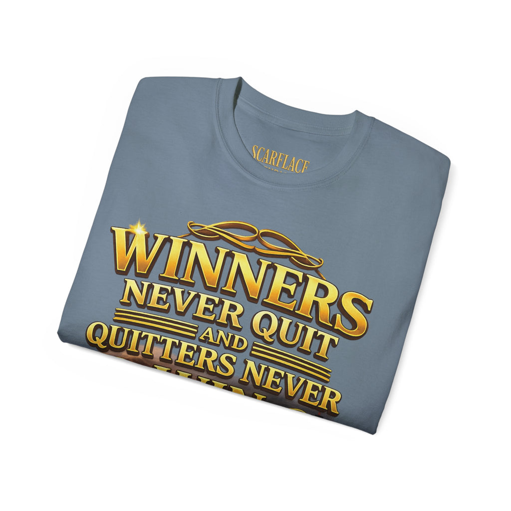 Winners Never Quit Inspirational Tee — Motivational Quote Shirt Printify