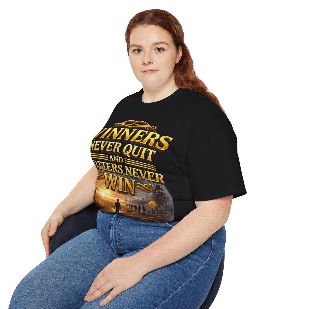 Winners Never Quit Inspirational Tee — Motivational Quote Shirt Printify
