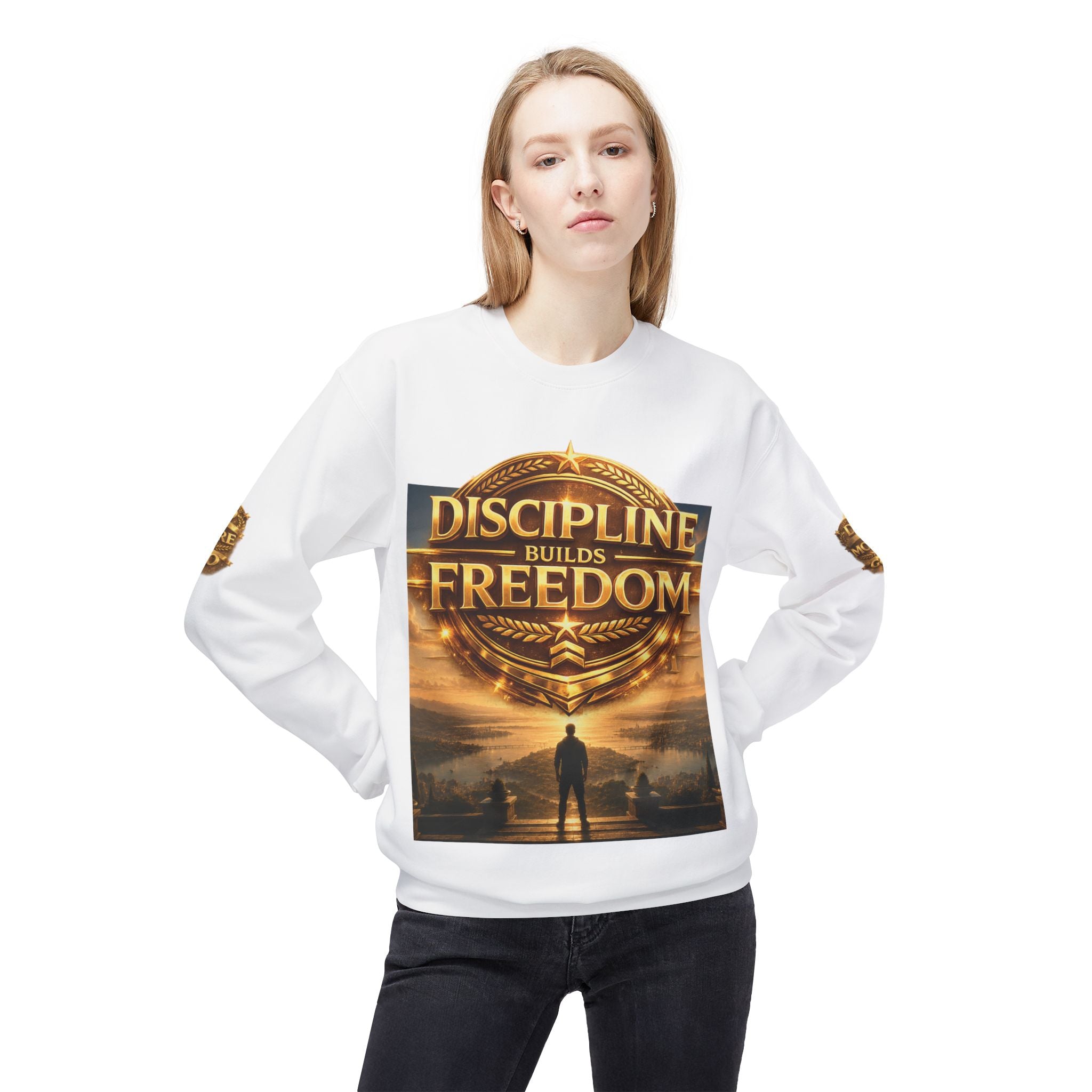 Discipline Builds Freedom Crewneck Sweatshirt – Motivational Fitness & Success Pullover Printify