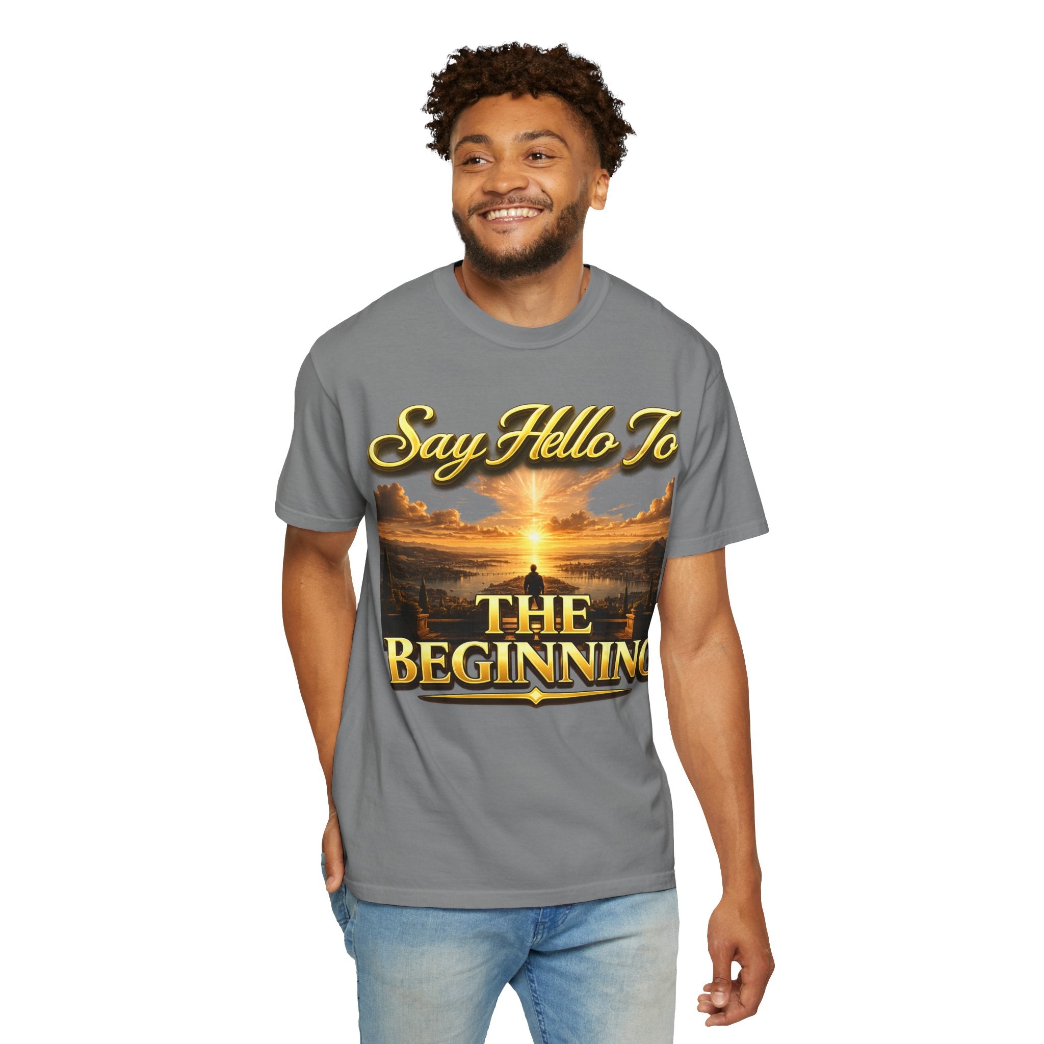 Inspirational 'Say Hello to The Beginning' Sunrise T-Shirt Printify