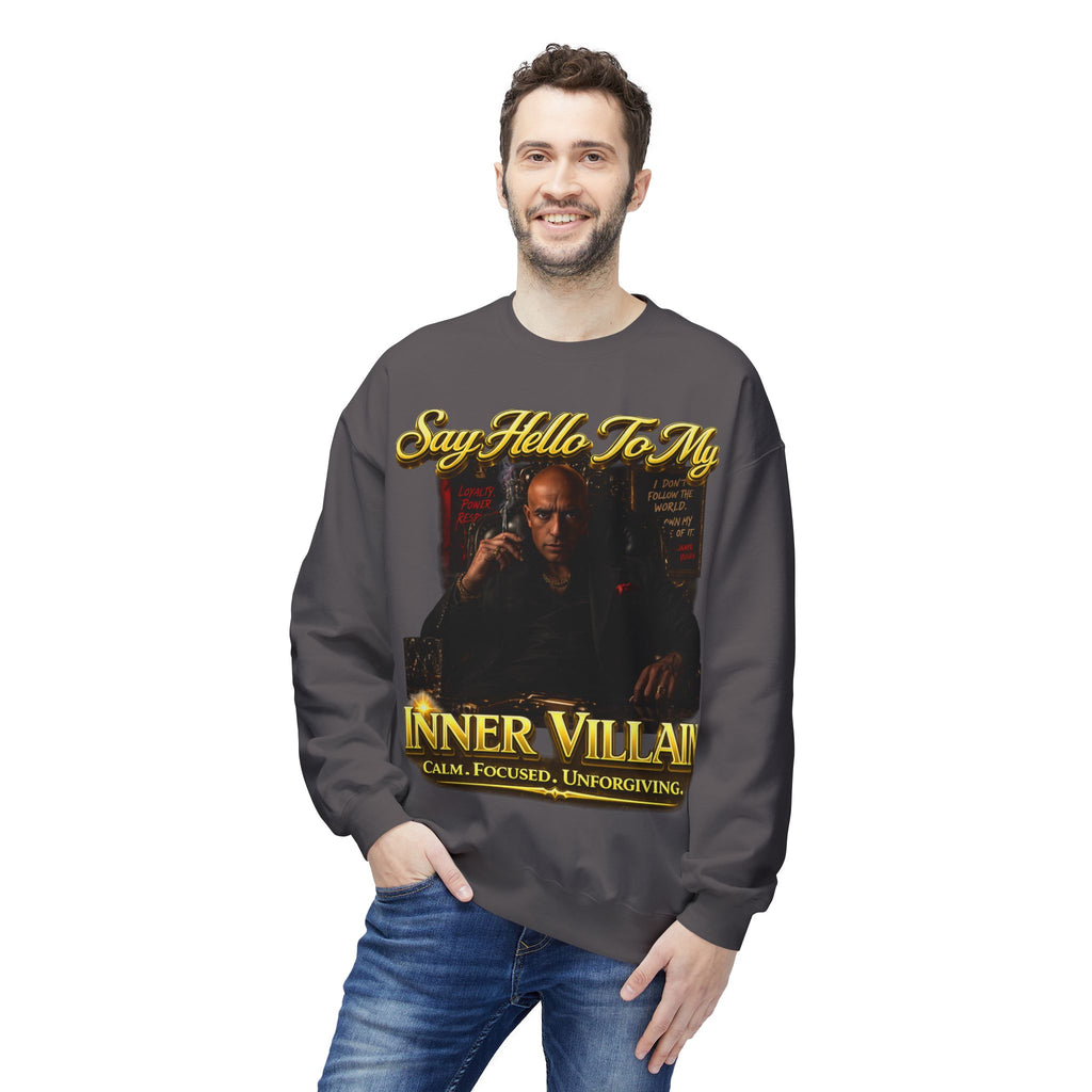 Inner Villain Crewneck Sweatshirt — "Say Hello To My Inner Villain" Graphic Printify