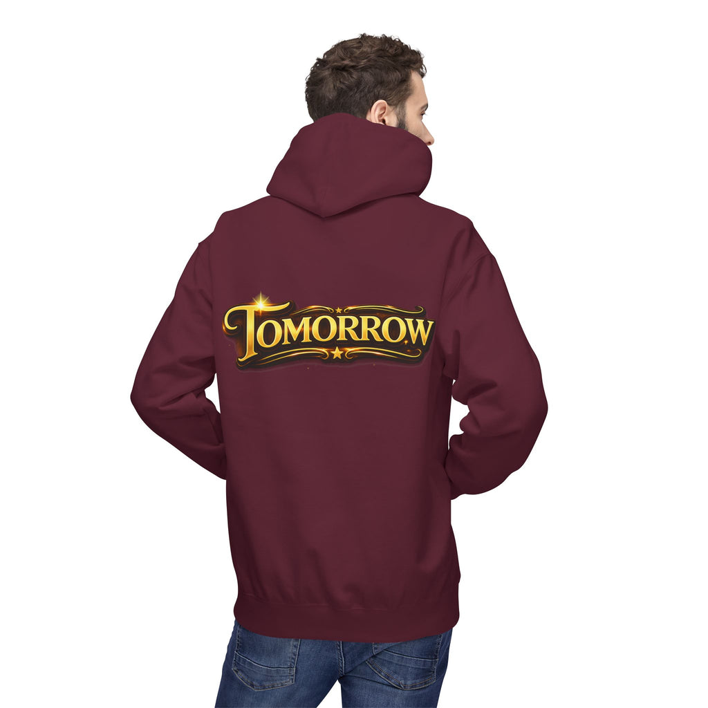 Tomorrow Hoodie — "What's Always Coming But Never Arrives?" Vintage Quote Hoodie Printify