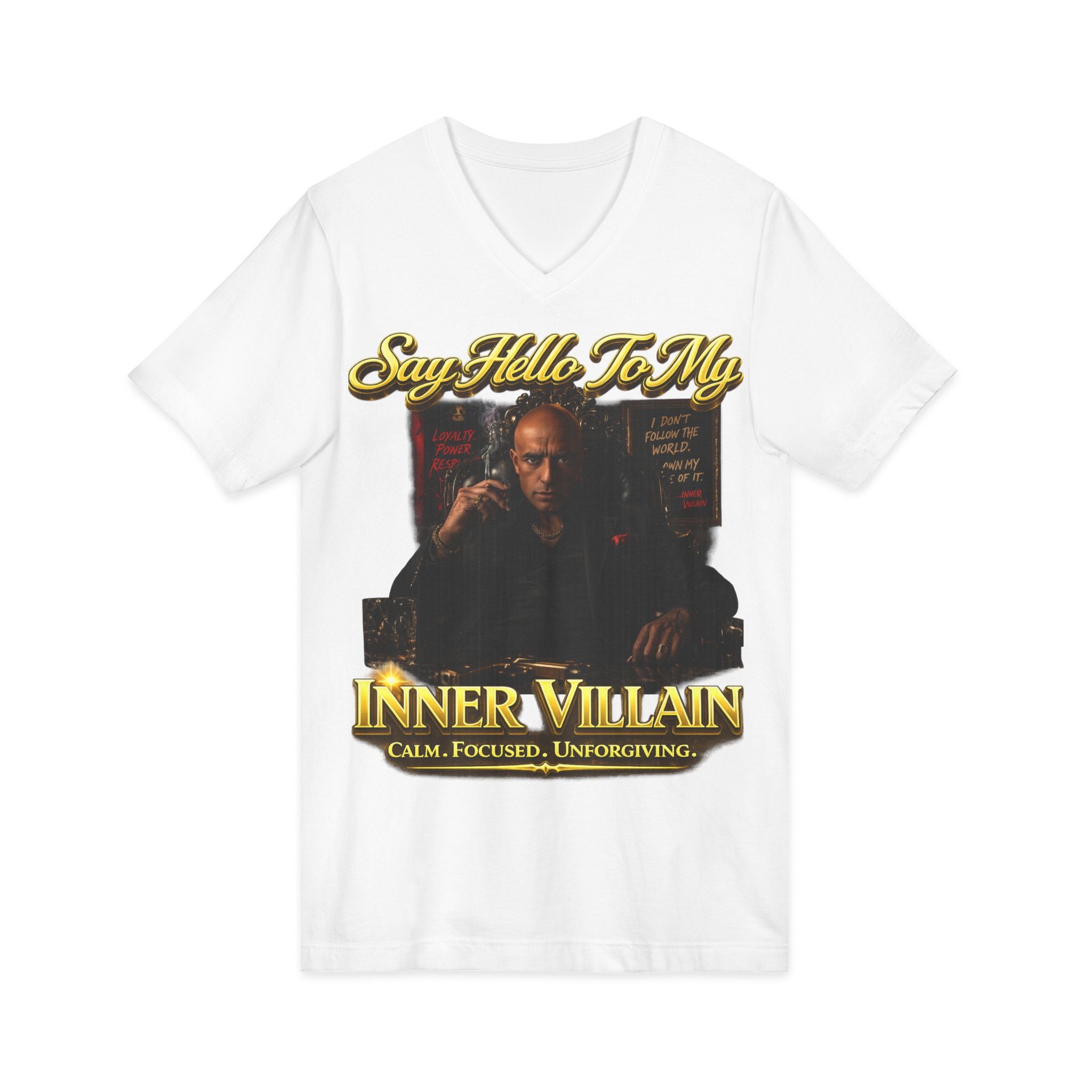 Inner Villain V‑Neck Tee – "Say Hello To Inner Villain" Graphic Shirt Printify