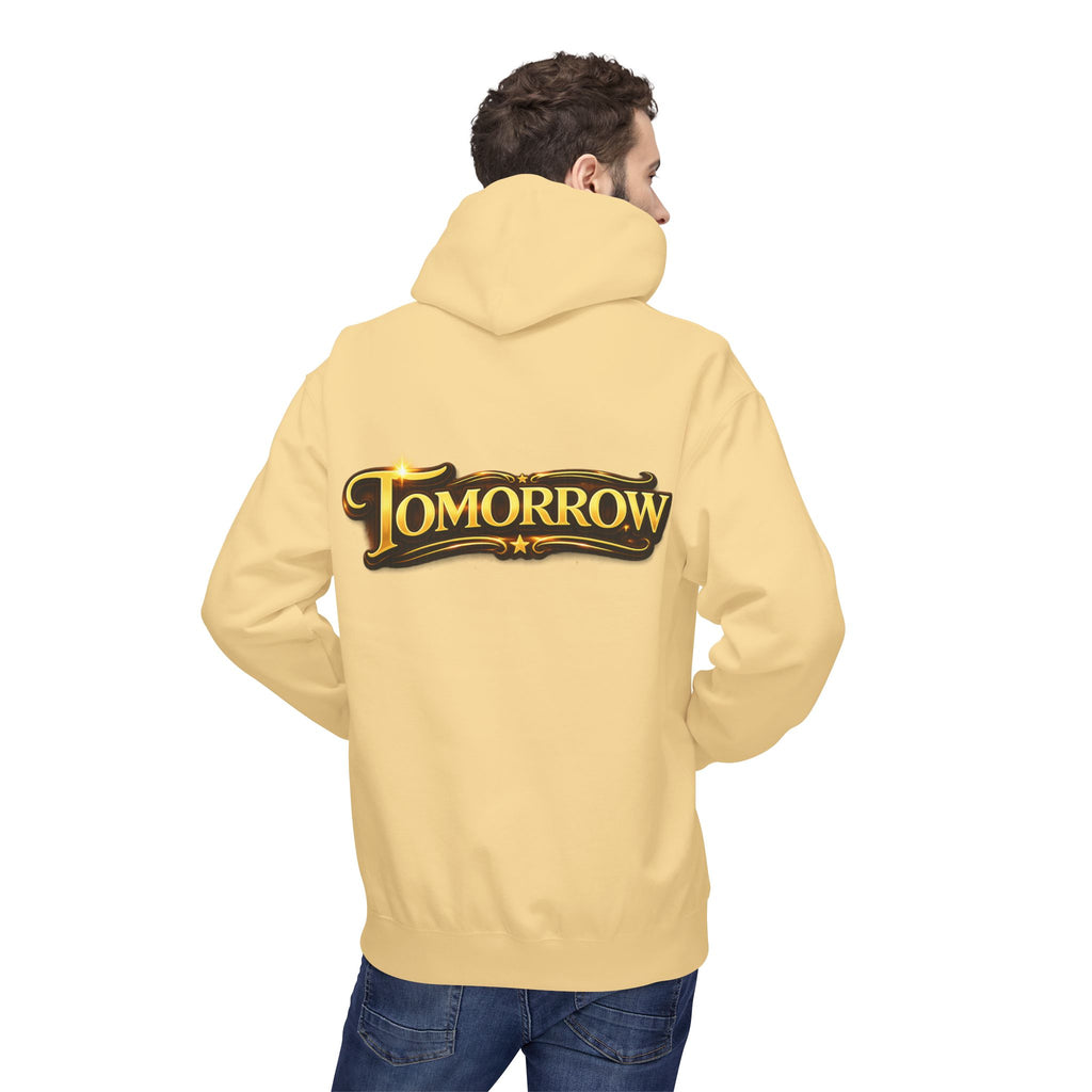 Tomorrow Hoodie — "What's Always Coming But Never Arrives?" Vintage Quote Hoodie Printify