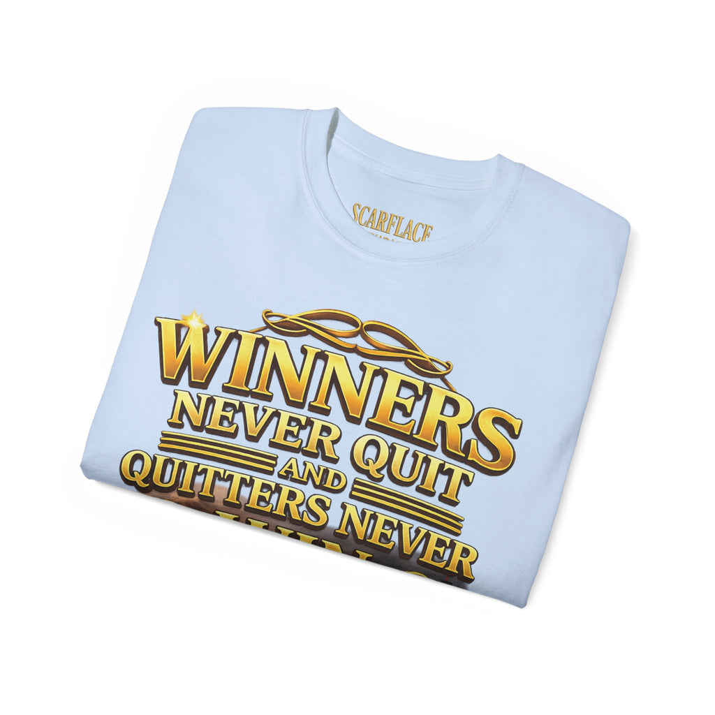 Winners Never Quit Inspirational Tee — Motivational Quote Shirt Printify