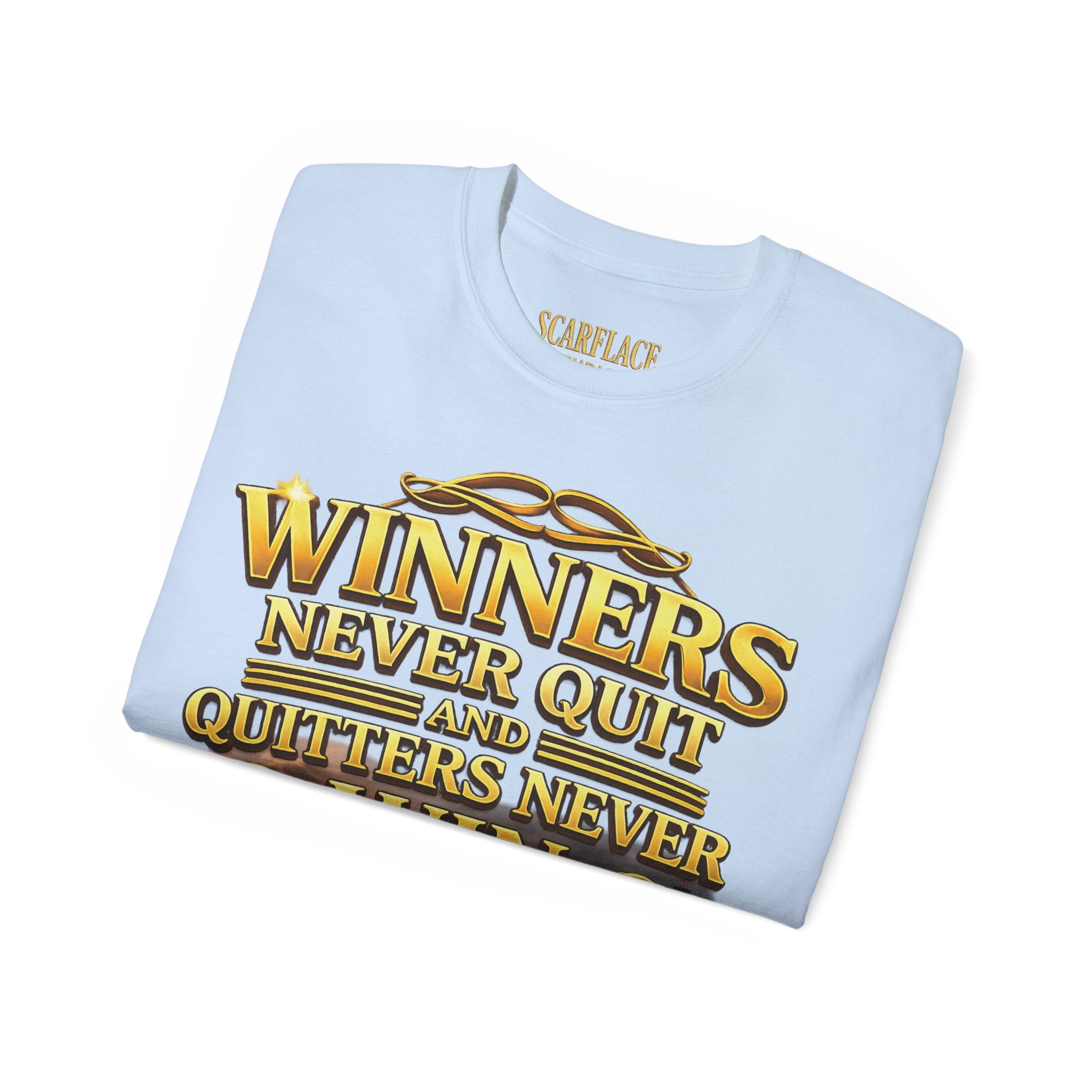 Winners Never Quit Inspirational Tee — Motivational Quote Shirt Printify