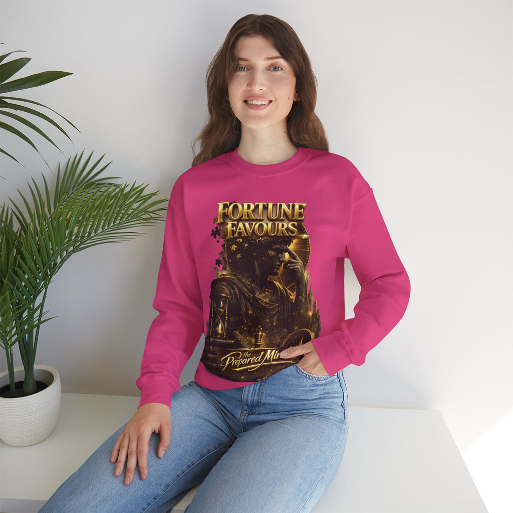 Crewneck Sweatshirt — "Fortune Favors the Prepared Mind" Motivational Design Printify