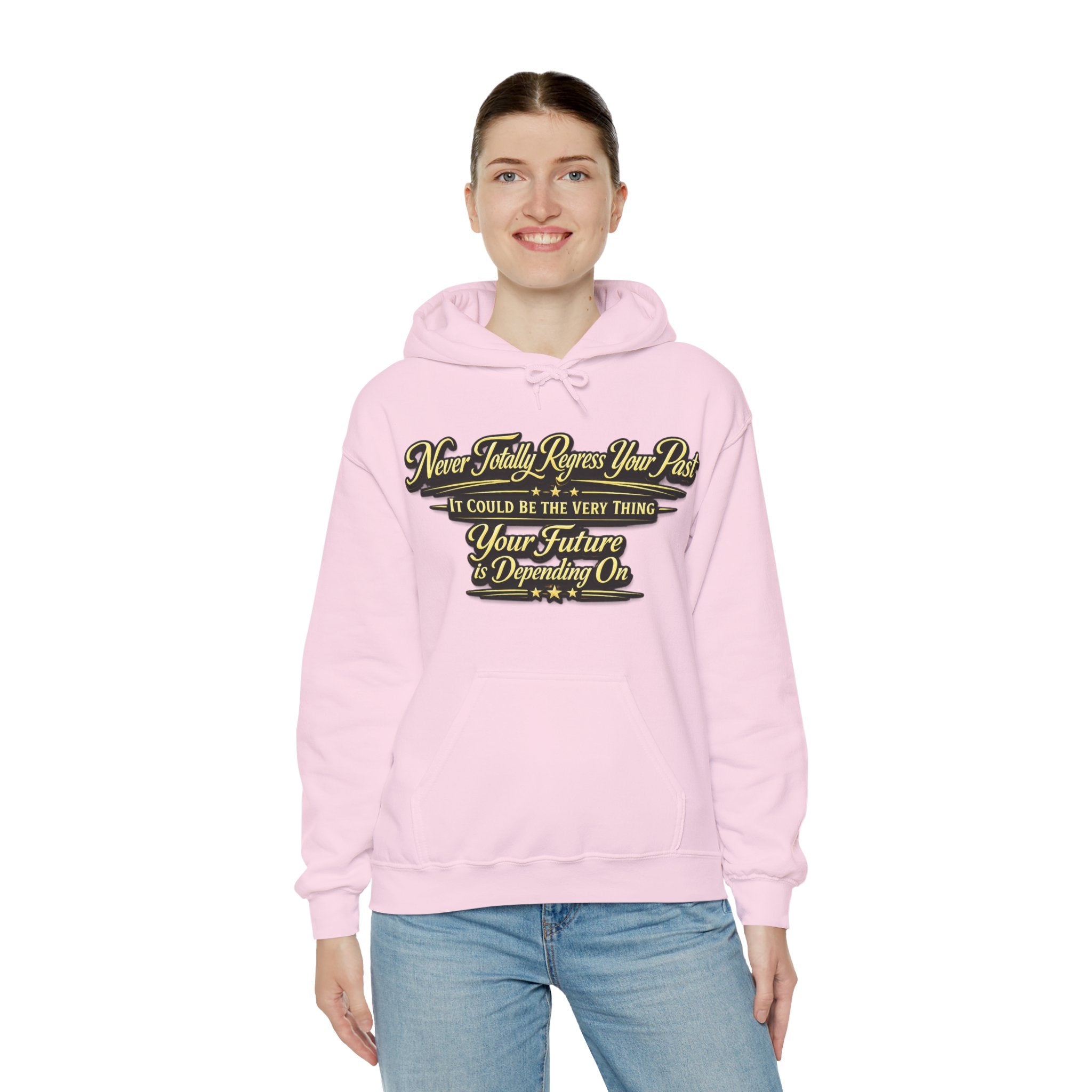 Inspirational Hoodie – “Never Letting Regret Your Past” Motivational City Night Sweatshirt Printify
