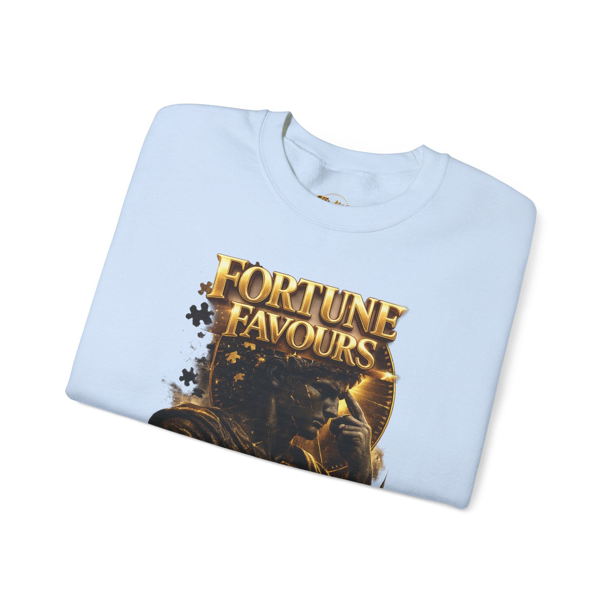 Crewneck Sweatshirt — "Fortune Favors the Prepared Mind" Motivational Design Printify