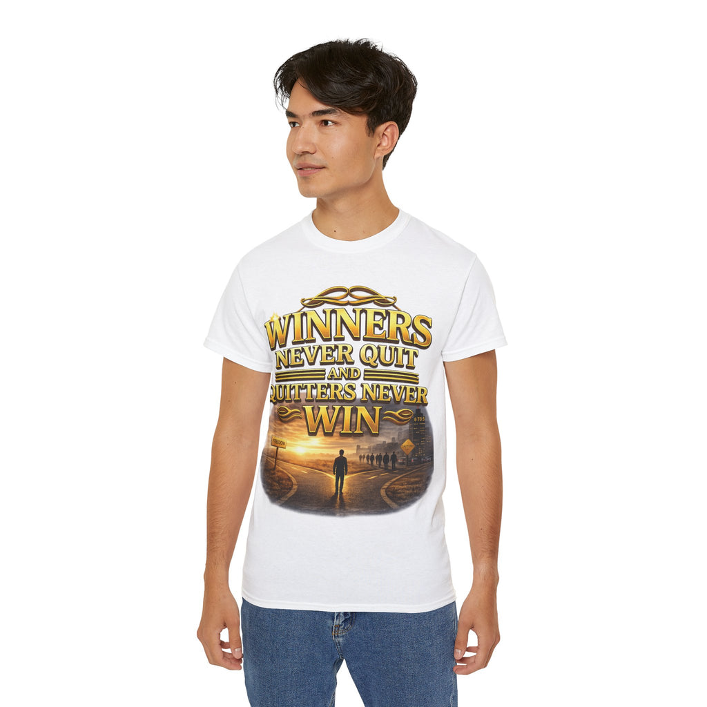 Winners Never Quit Inspirational Tee — Motivational Quote Shirt Printify