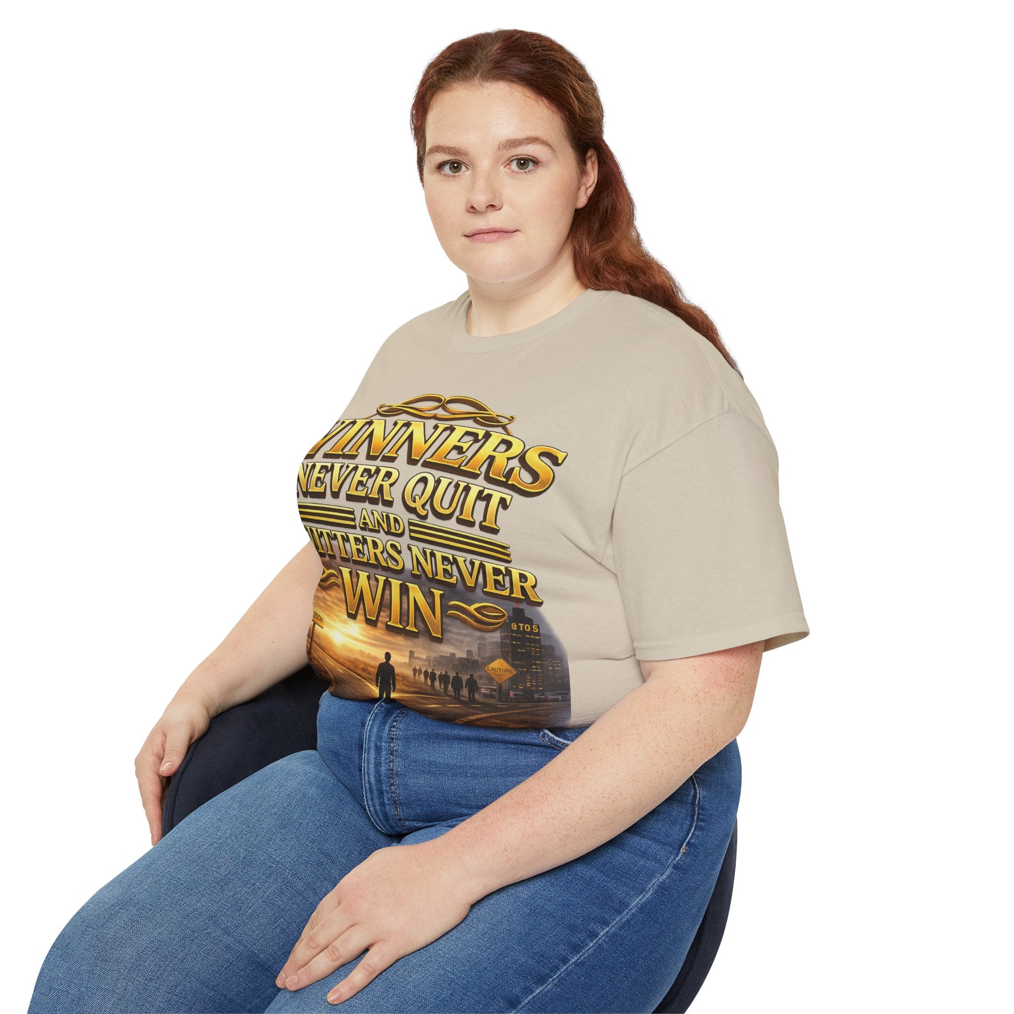 Winners Never Quit Inspirational Tee — Motivational Quote Shirt Printify