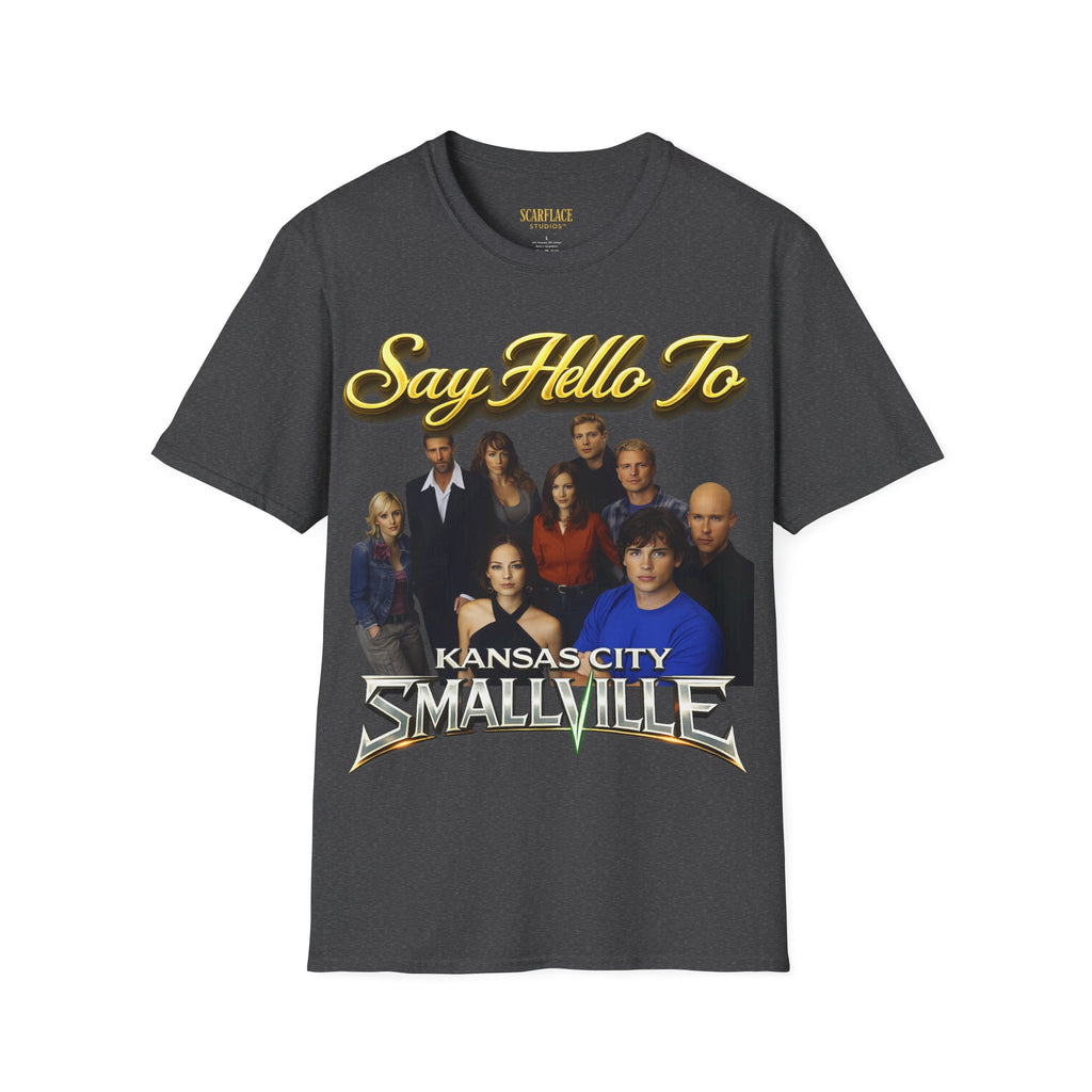 Smallville Cast T-Shirt – "Say Hello To" Kansas City Retro TV Logo Printify