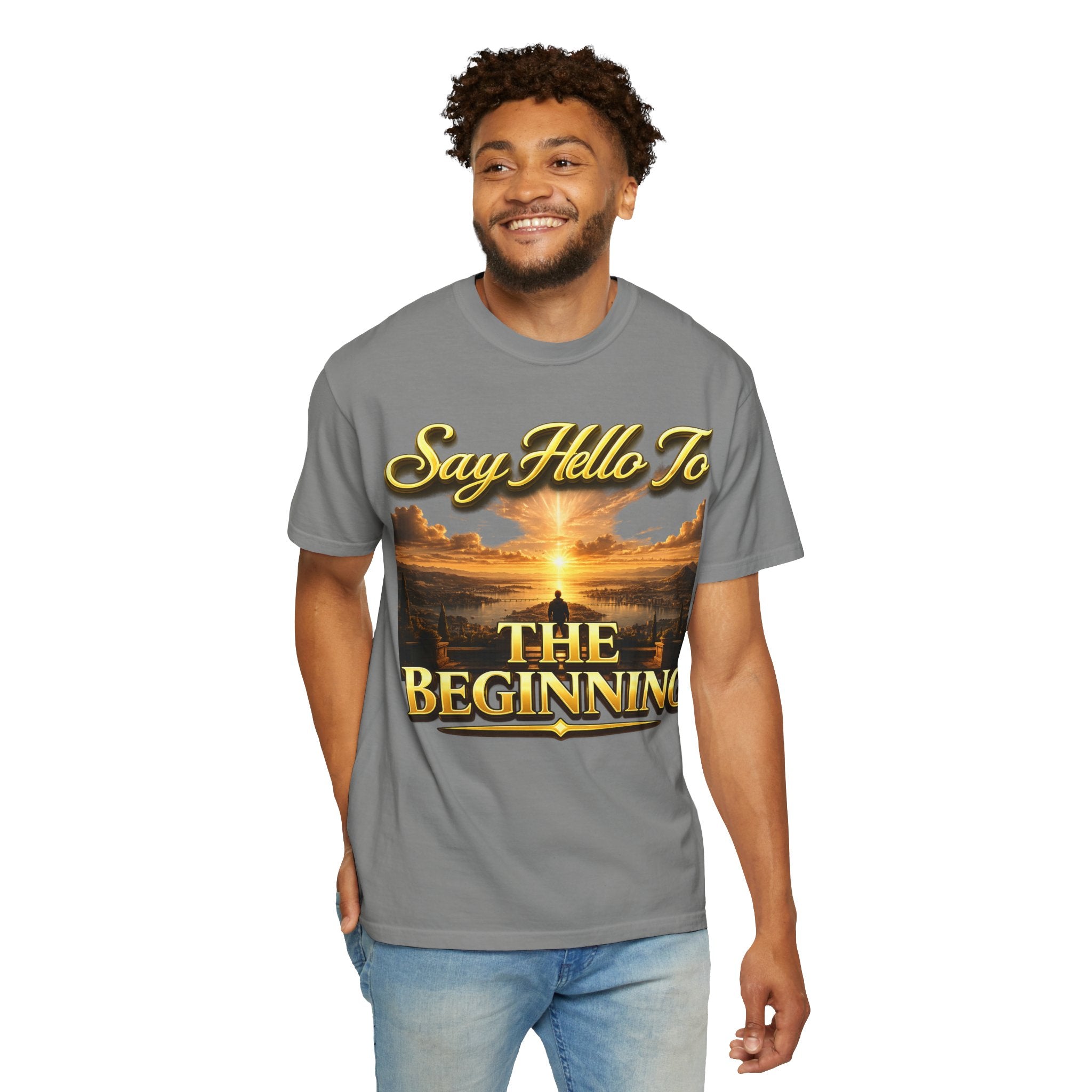Inspirational 'Say Hello to The Beginning' Sunrise T-Shirt Printify
