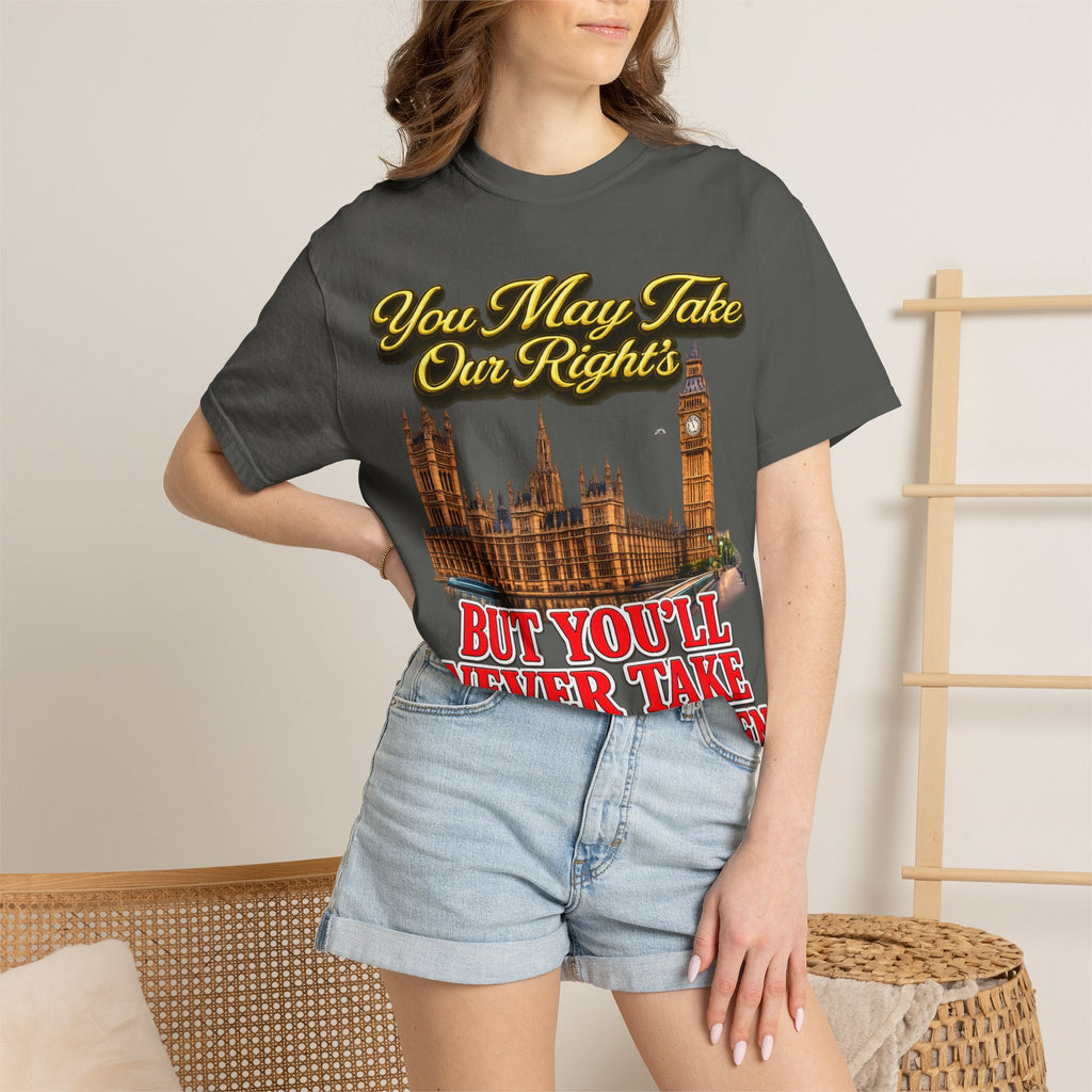 T-Shirt — "You May Take Our Rights But You'll Never Take Our Children" London Parliament Graphic Printify