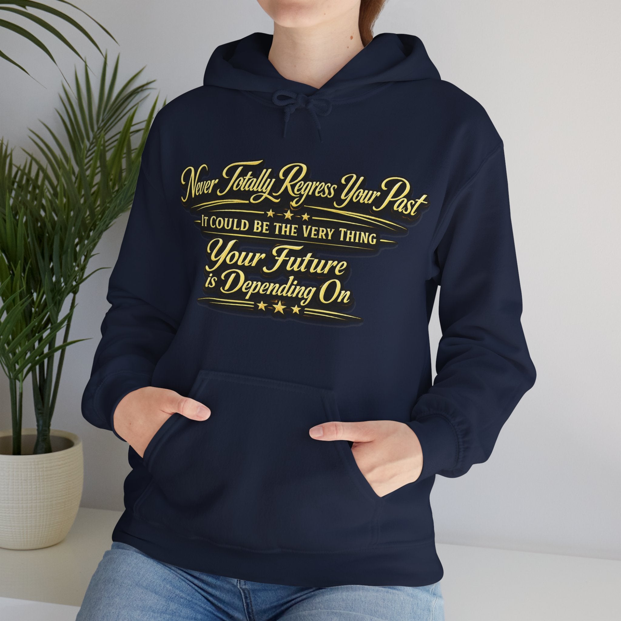 Inspirational Hoodie – “Never Letting Regret Your Past” Motivational City Night Sweatshirt Printify