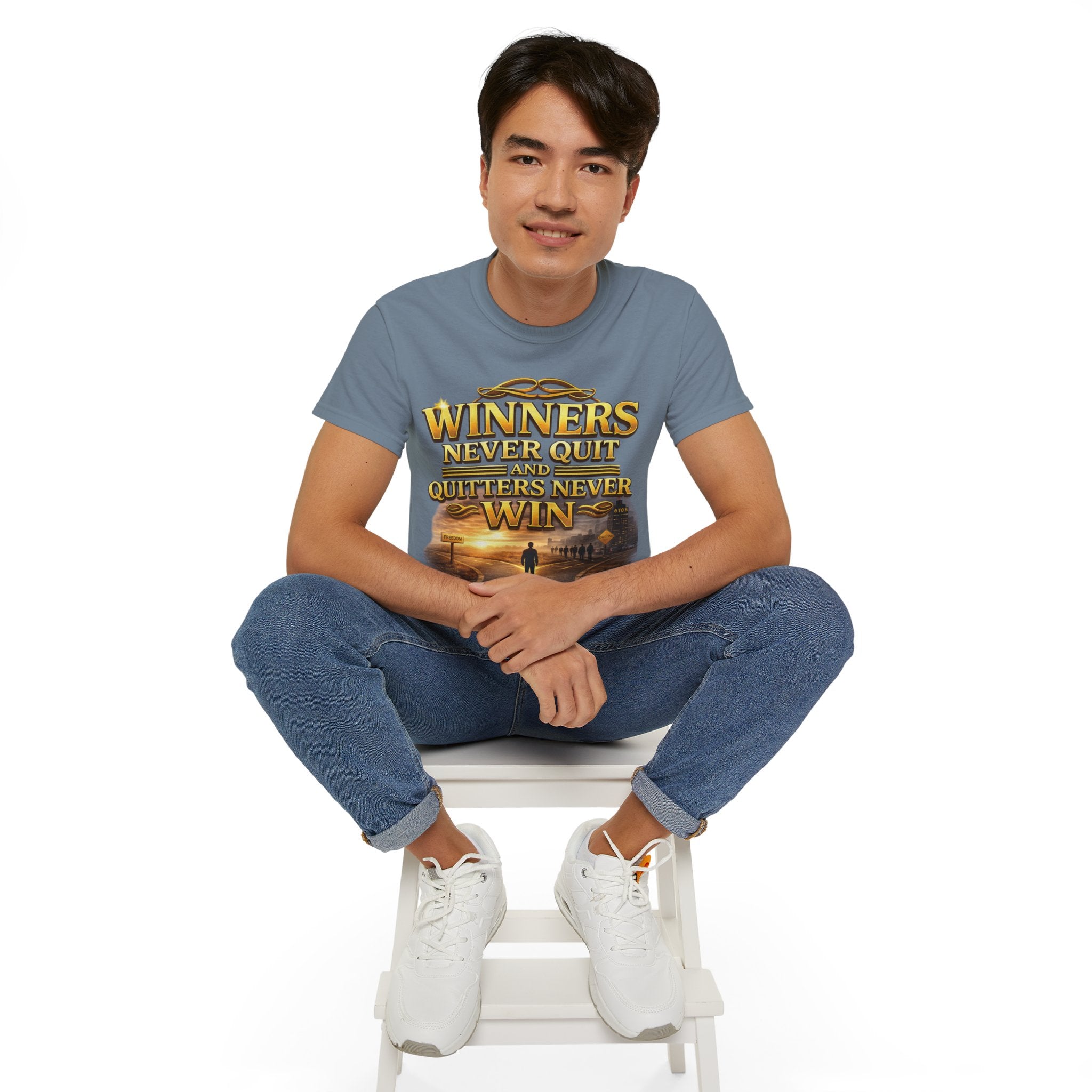 Winners Never Quit Inspirational Tee — Motivational Quote Shirt Printify