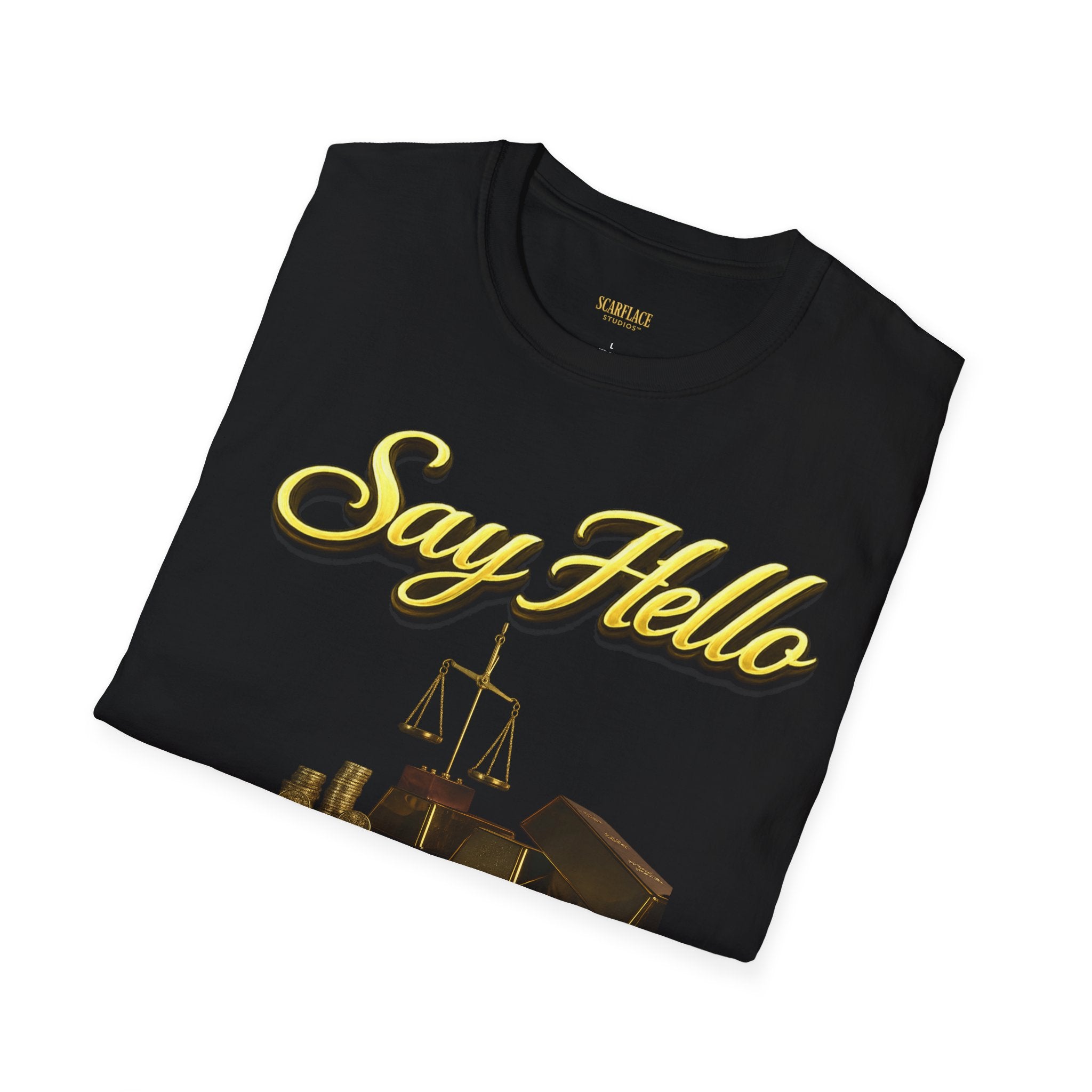 T-Shirt — "Say Hello" Money & Faith Graphic Tee (God's Way You Make Too Much Money) Printify