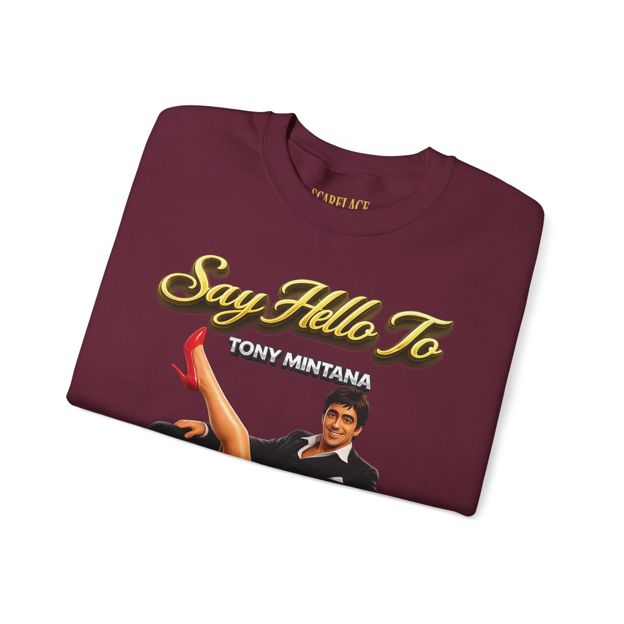 Scarface Parody Crewneck Sweatshirt — "Say Hello to My Middle Leg" Graphic Printify