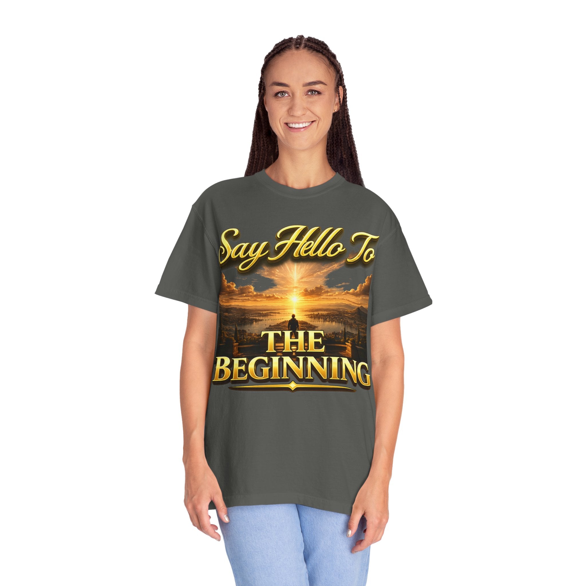 Inspirational 'Say Hello to The Beginning' Sunrise T-Shirt Printify