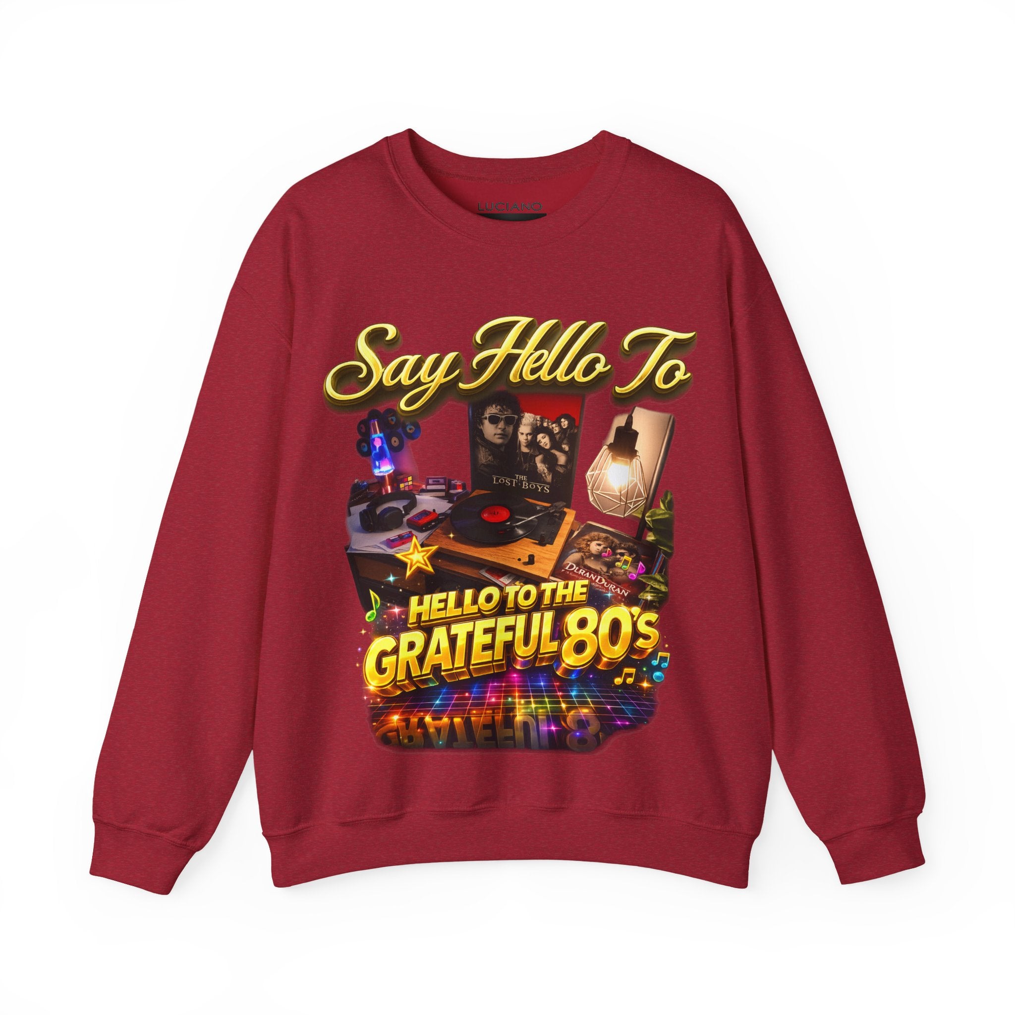 Grateful 80s Crewneck Sweatshirt — “say hello to the grateful 80's” Retro Vibe Printify