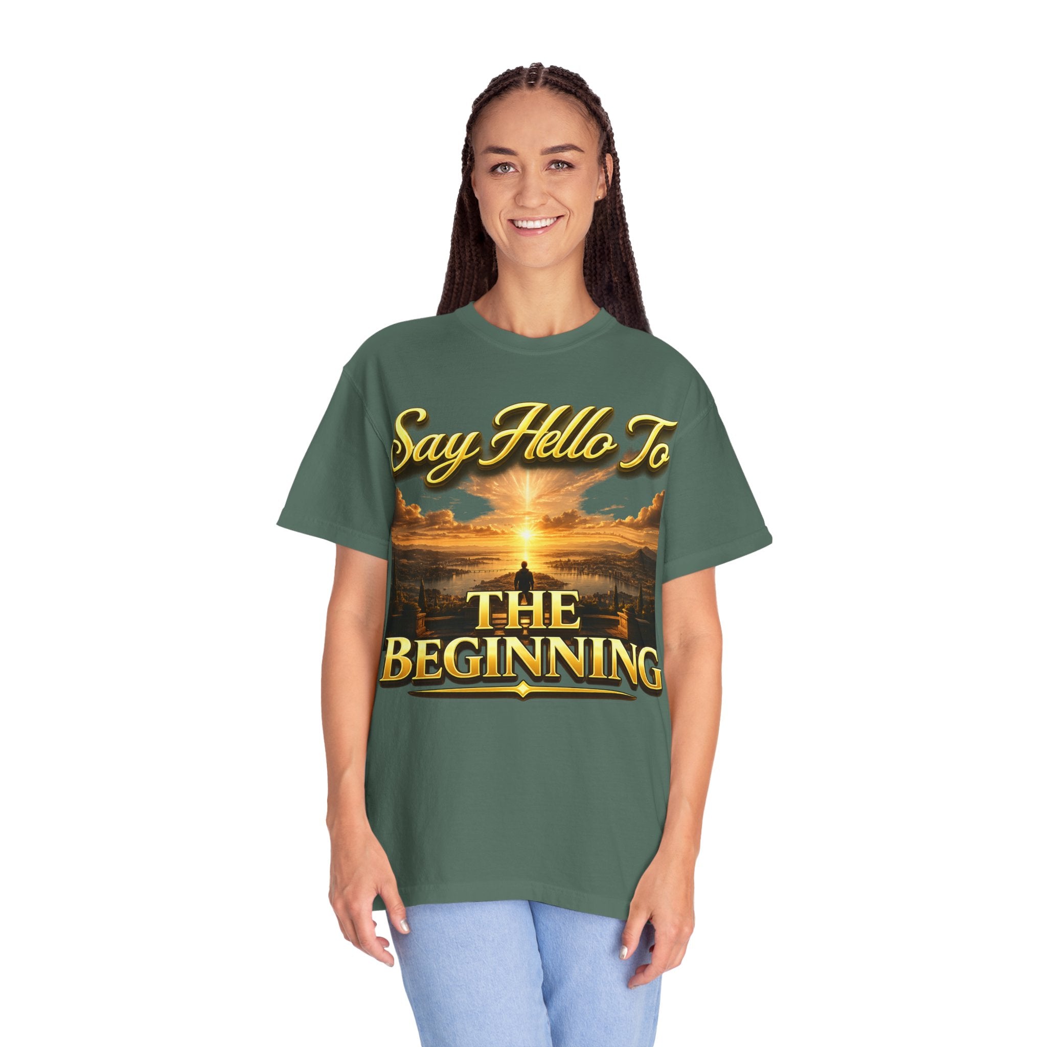Inspirational 'Say Hello to The Beginning' Sunrise T-Shirt Printify