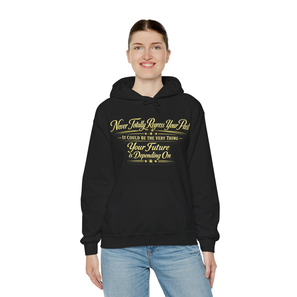 Inspirational Hoodie – “Never Letting Regret Your Past” Motivational City Night Sweatshirt Printify