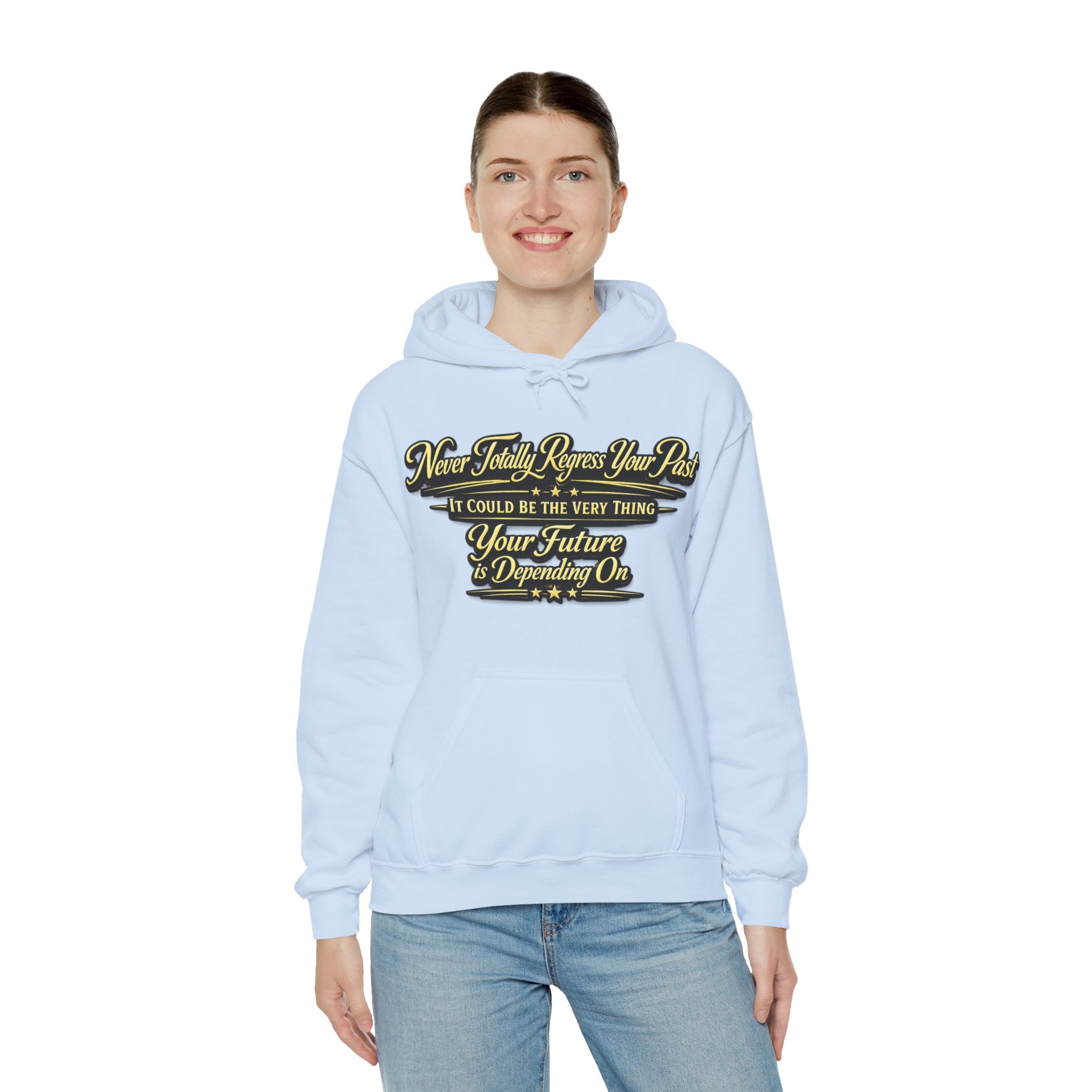 Inspirational Hoodie – “Never Letting Regret Your Past” Motivational City Night Sweatshirt Printify