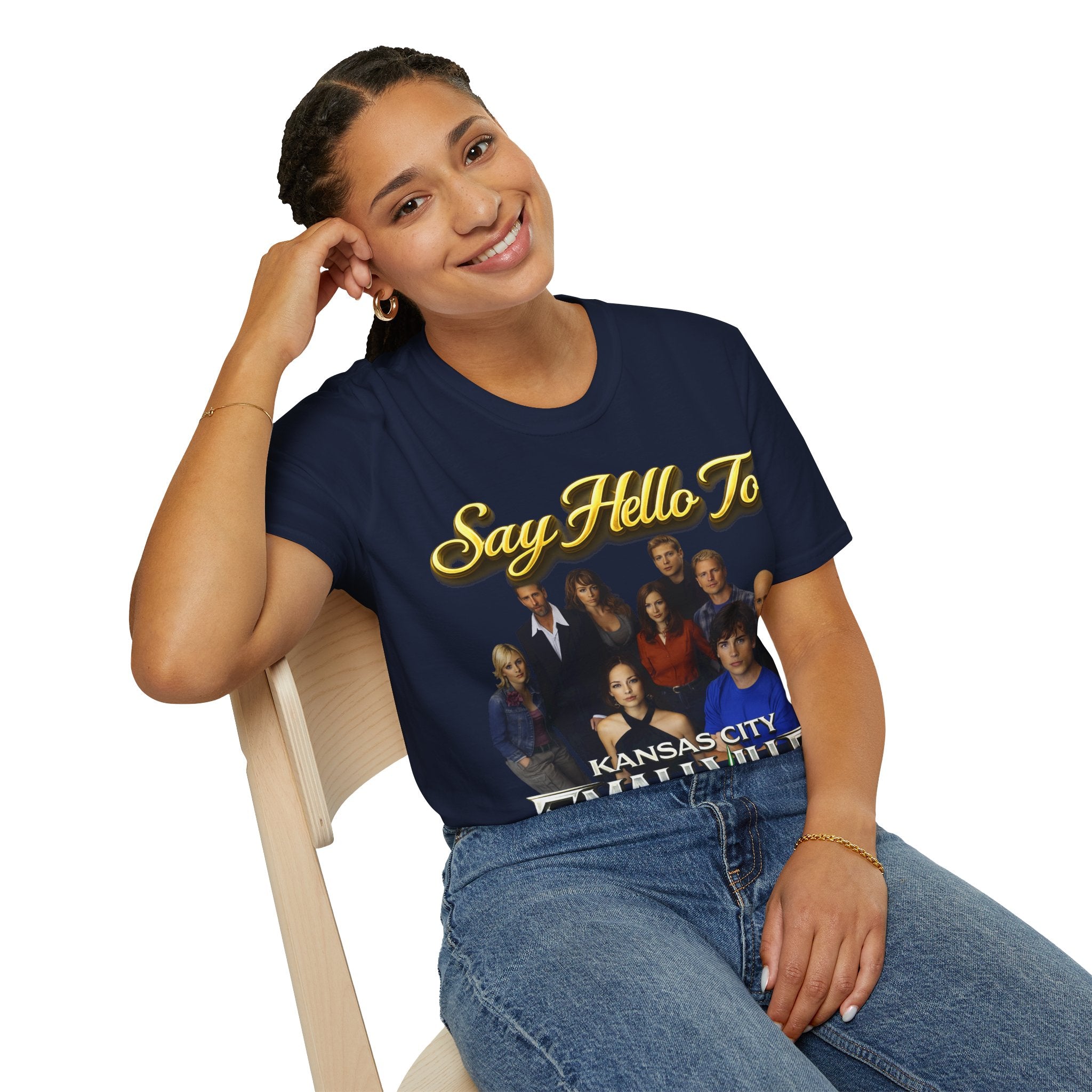 Smallville Cast T-Shirt – "Say Hello To" Kansas City Retro TV Logo Printify