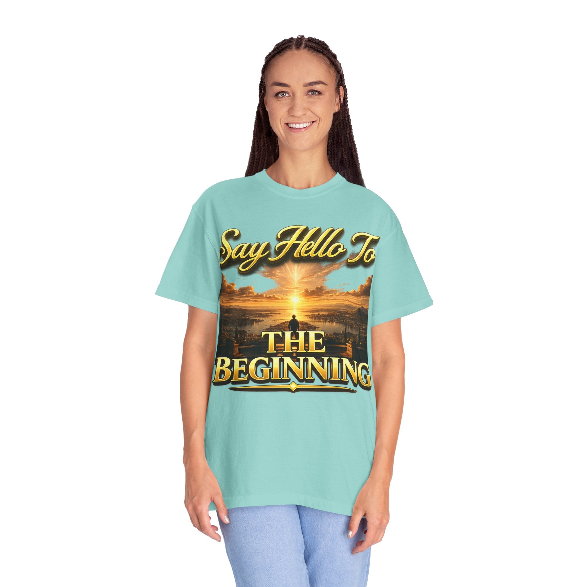 Inspirational 'Say Hello to The Beginning' Sunrise T-Shirt Printify