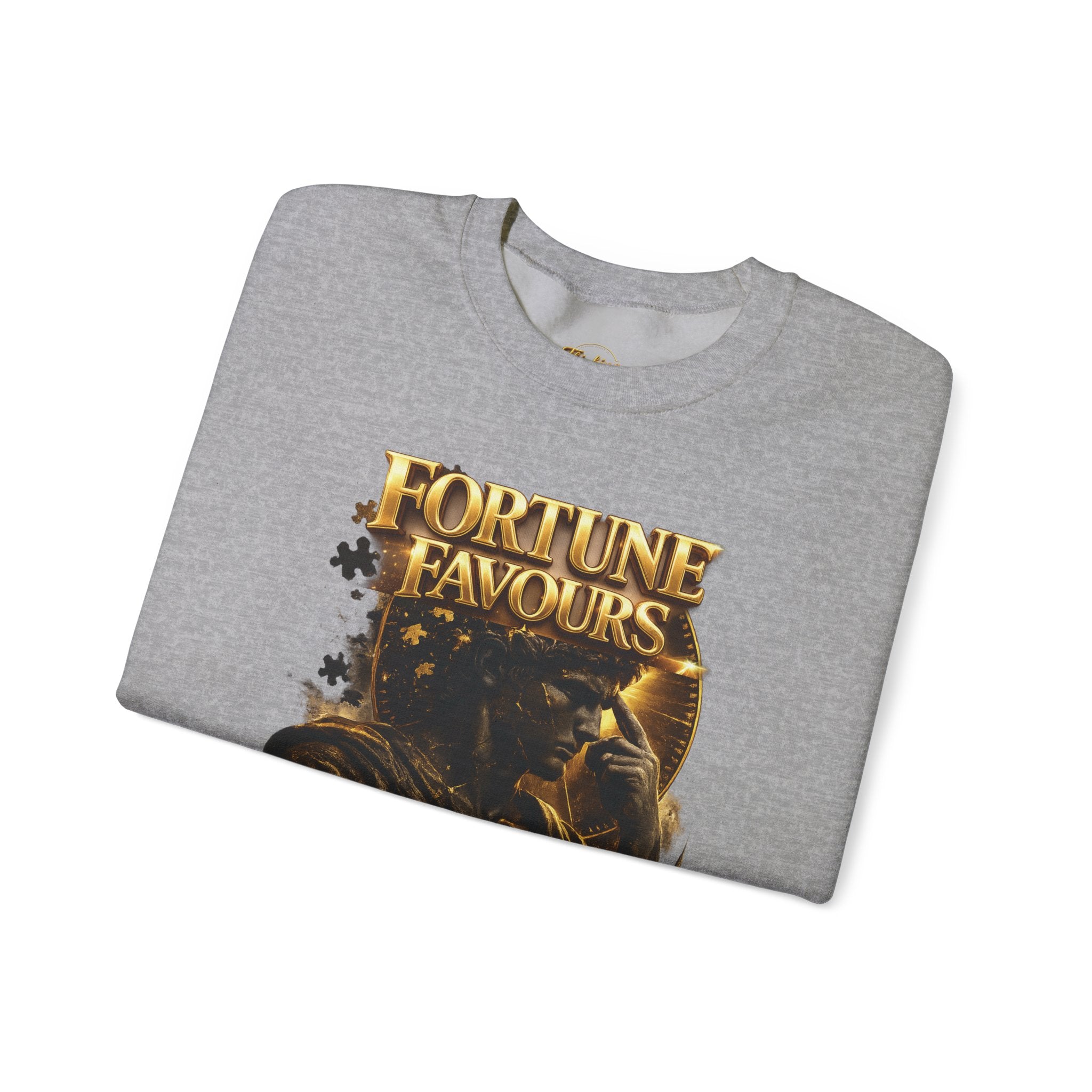 Crewneck Sweatshirt — "Fortune Favors the Prepared Mind" Motivational Design Printify