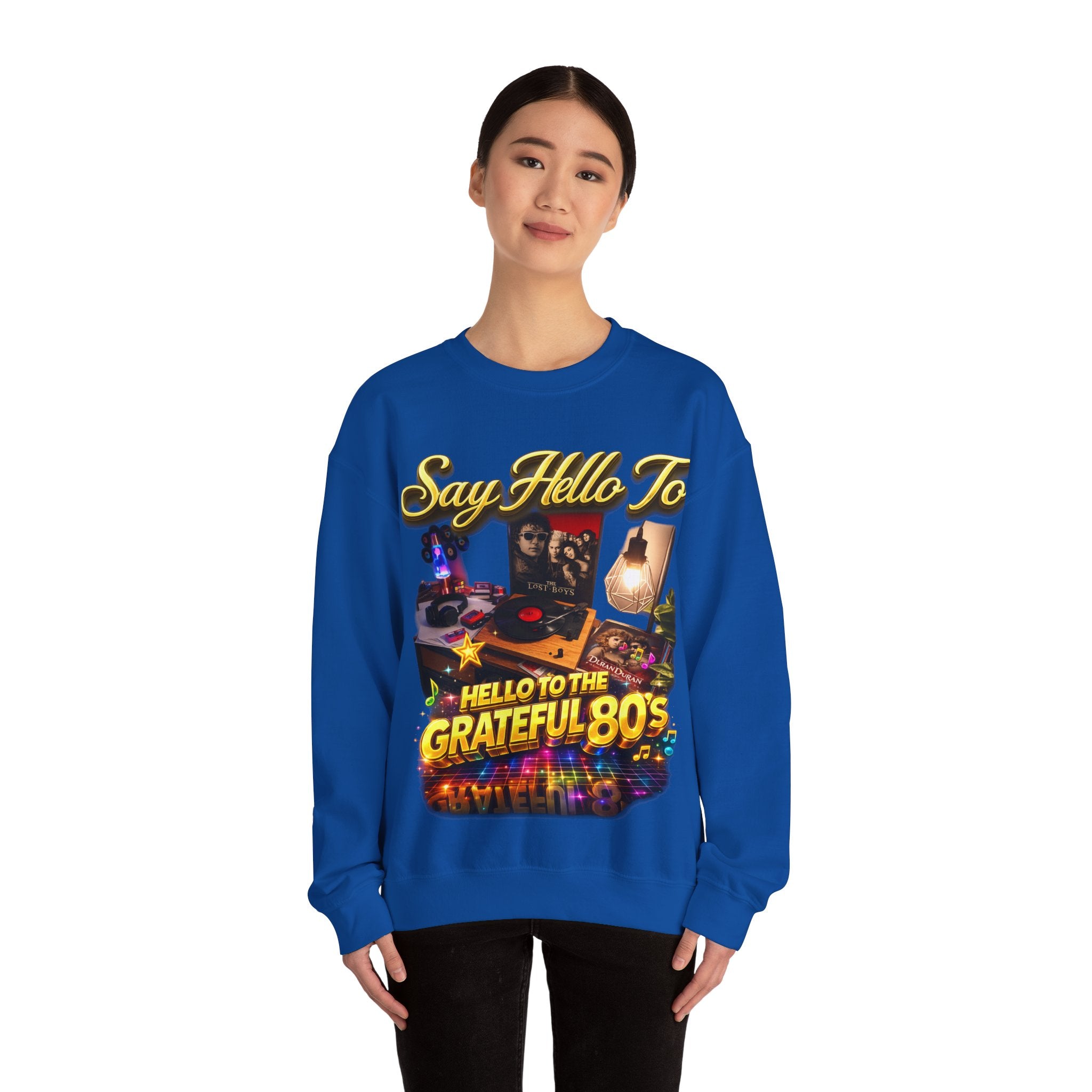 Grateful 80s Crewneck Sweatshirt — “say hello to the grateful 80's” Retro Vibe Printify