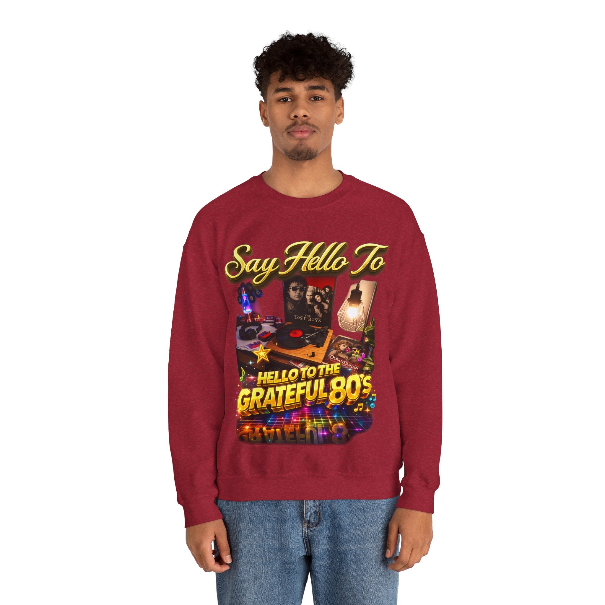 Grateful 80s Crewneck Sweatshirt — “say hello to the grateful 80's” Retro Vibe Printify