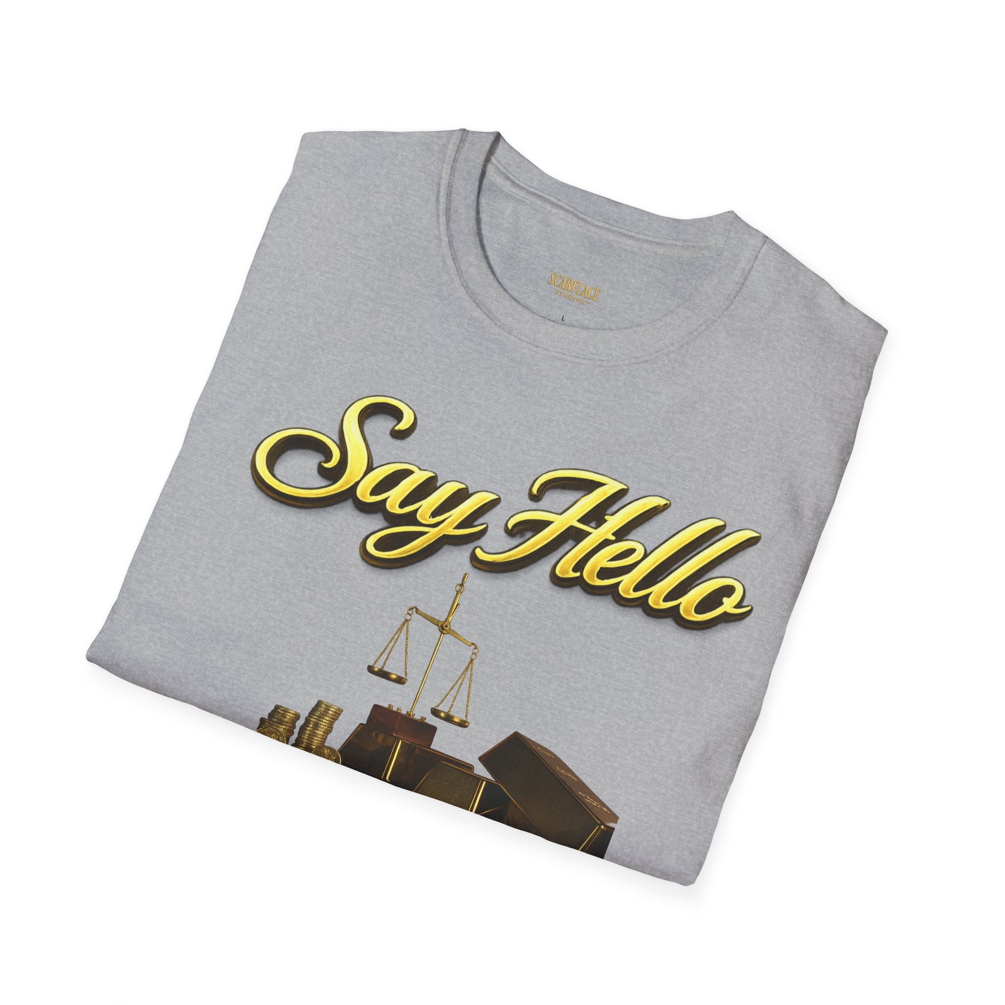 T-Shirt — "Say Hello" Money & Faith Graphic Tee (God's Way You Make Too Much Money) Printify