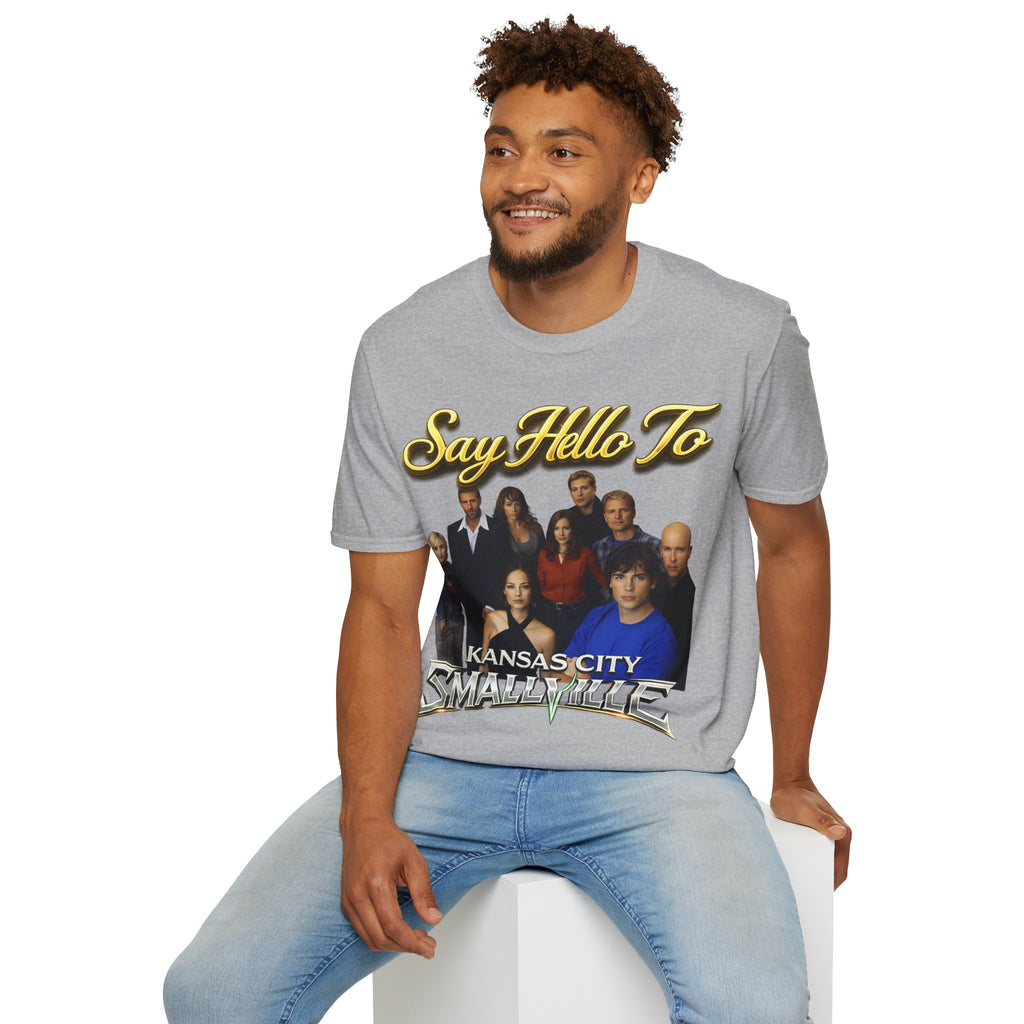 Smallville Cast T-Shirt – "Say Hello To" Kansas City Retro TV Logo Printify