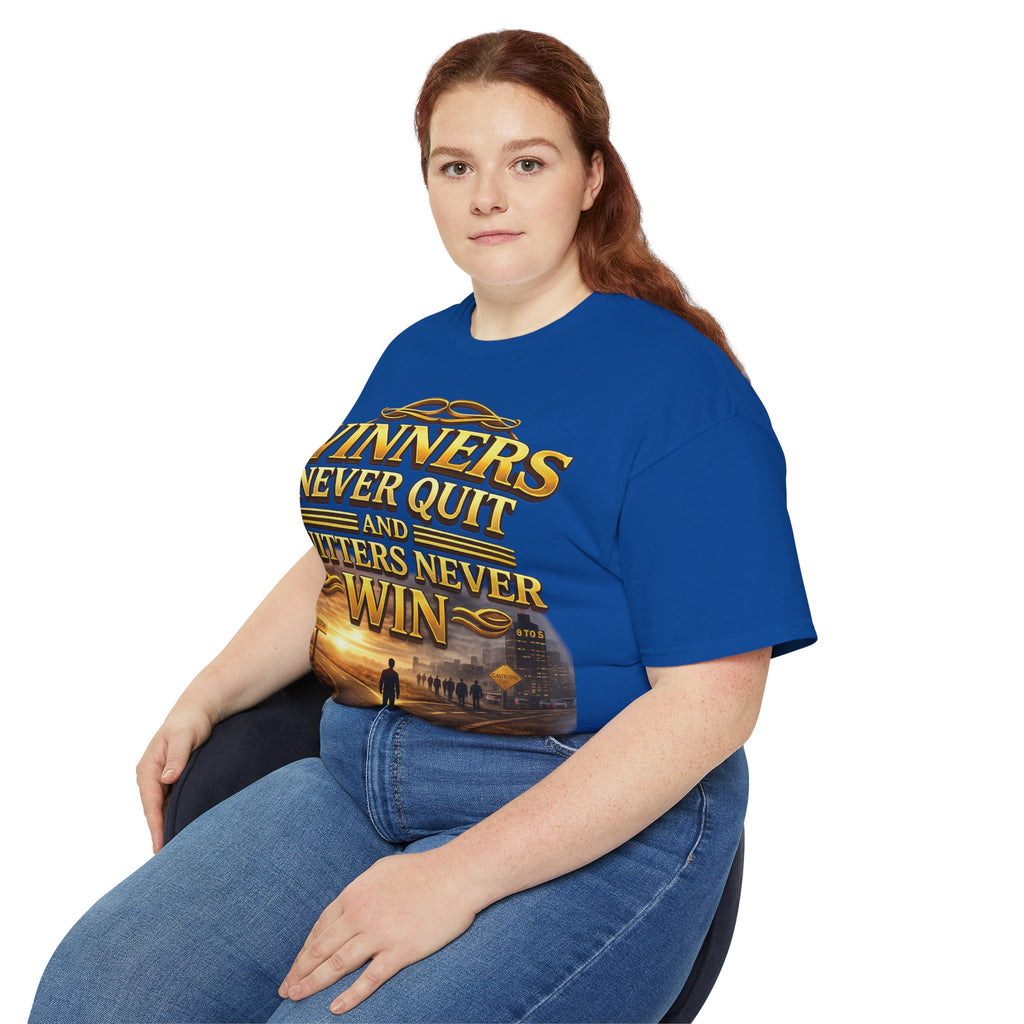 Winners Never Quit Inspirational Tee — Motivational Quote Shirt Printify