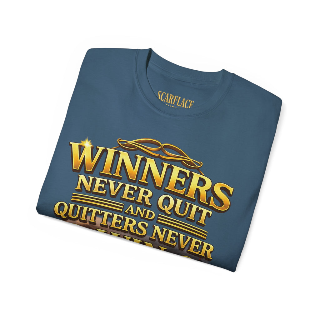 Winners Never Quit Inspirational Tee — Motivational Quote Shirt Printify