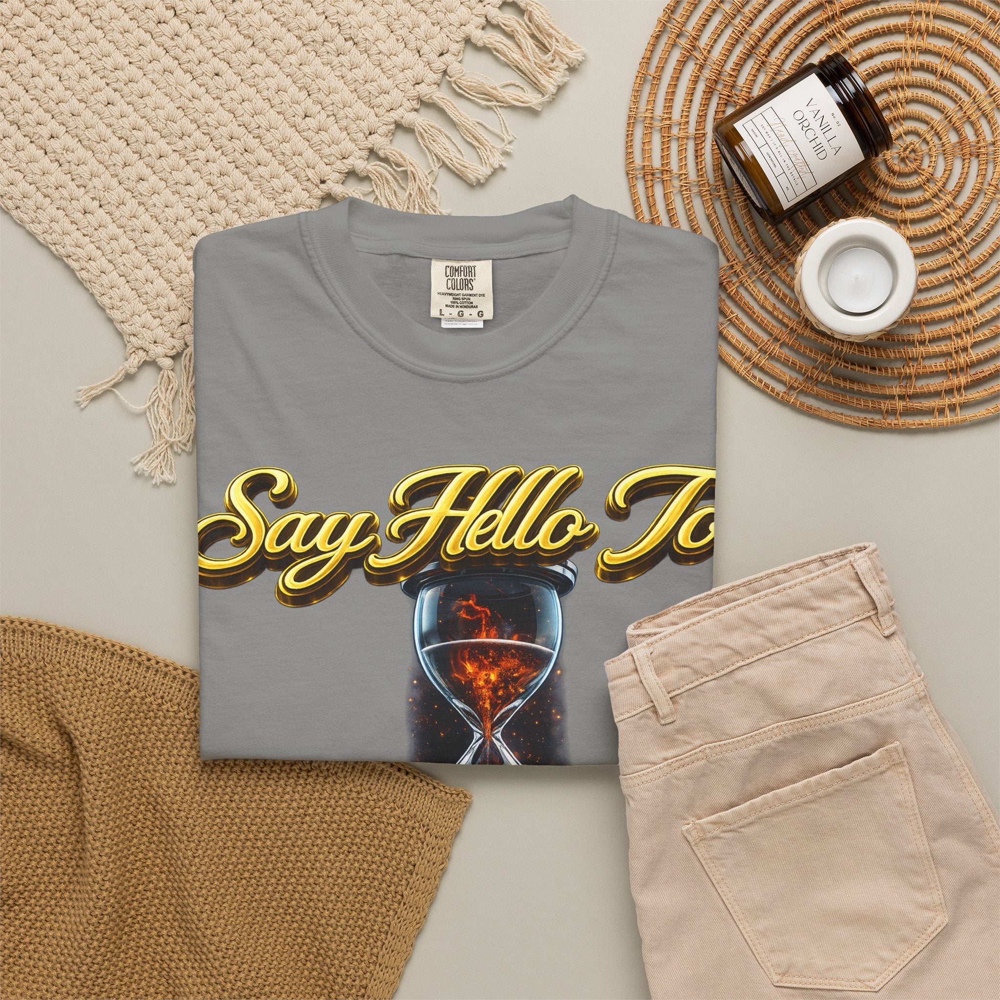 Say Hello To Time Hourglass Graphic T-Shirt — "The Only Conceivable Consistency Is Time" Printify