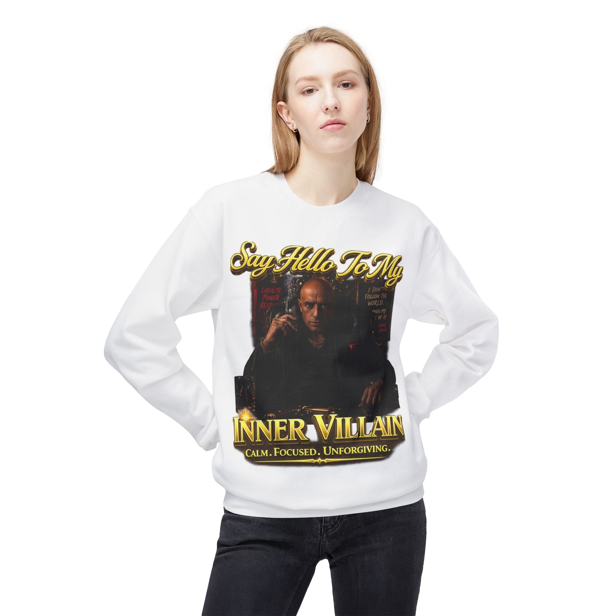 Inner Villain Crewneck Sweatshirt — "Say Hello To My Inner Villain" Graphic Printify