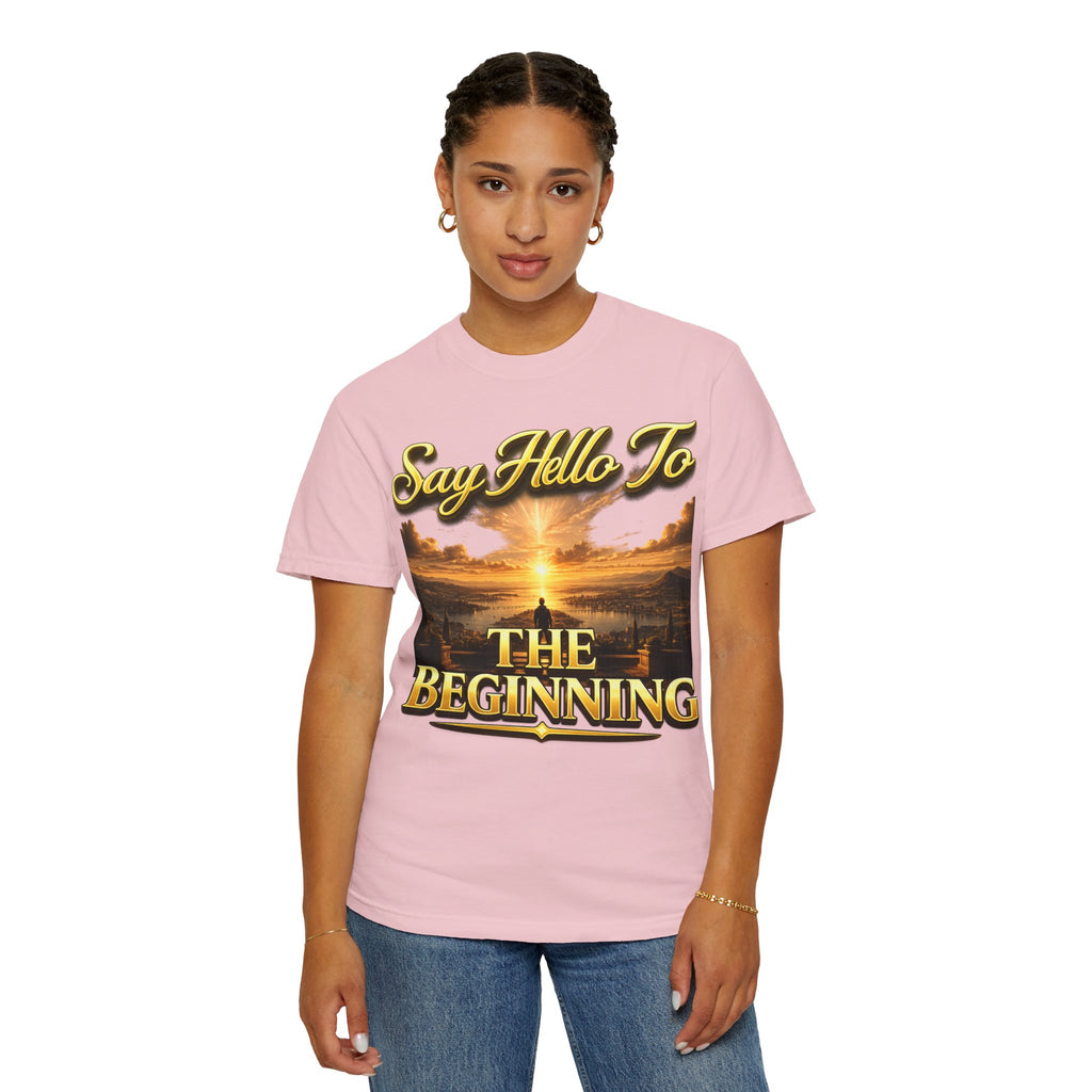 Inspirational 'Say Hello to The Beginning' Sunrise T-Shirt Printify