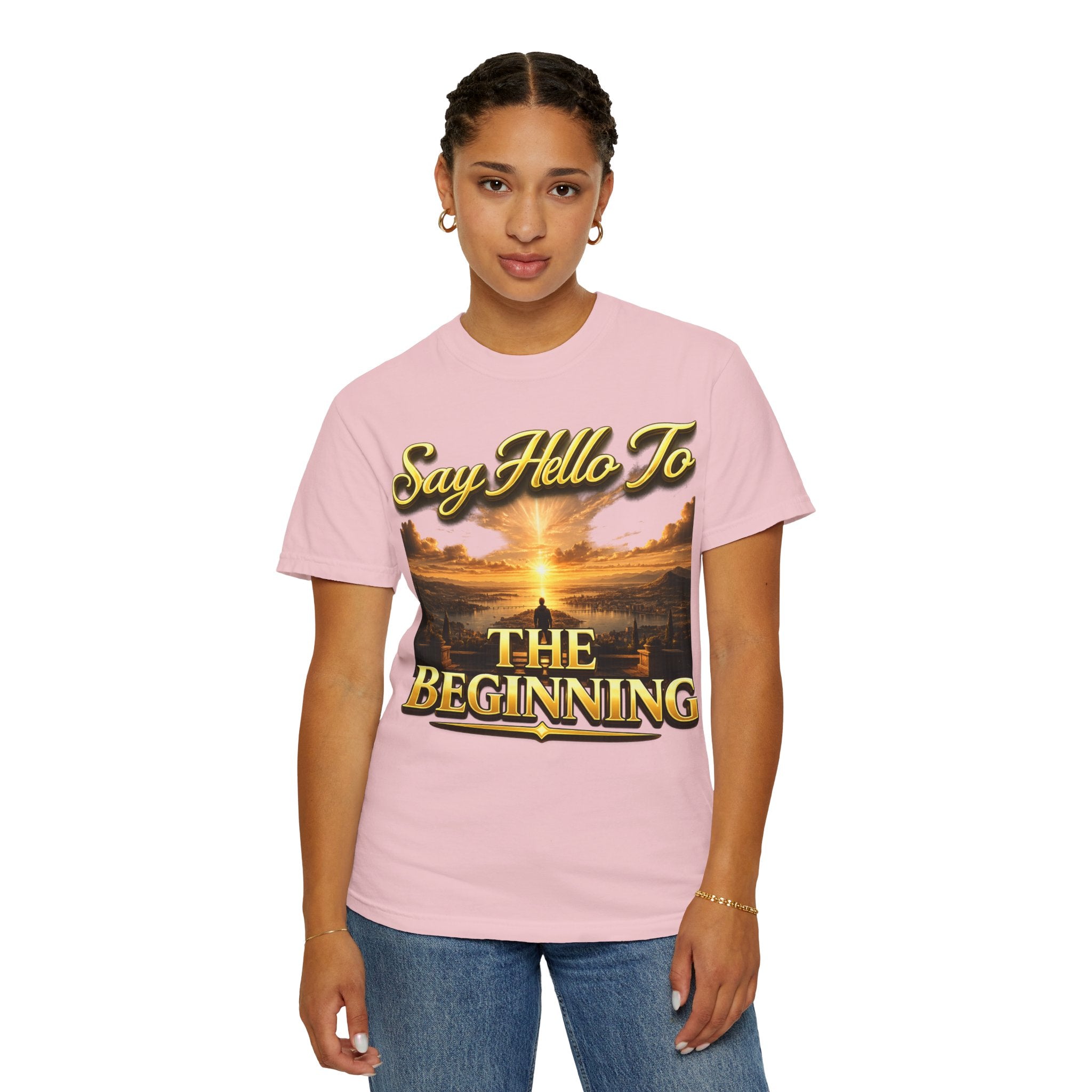 Inspirational 'Say Hello to The Beginning' Sunrise T-Shirt Printify