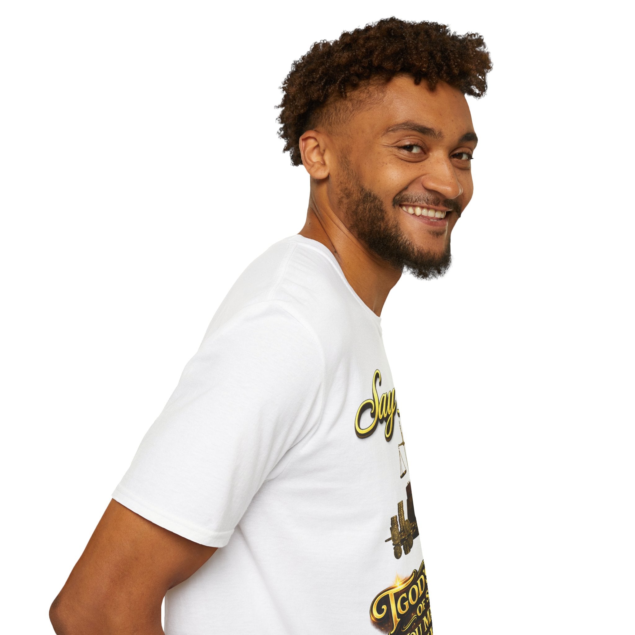 T-Shirt — "Say Hello" Money & Faith Graphic Tee (God's Way You Make Too Much Money) Printify